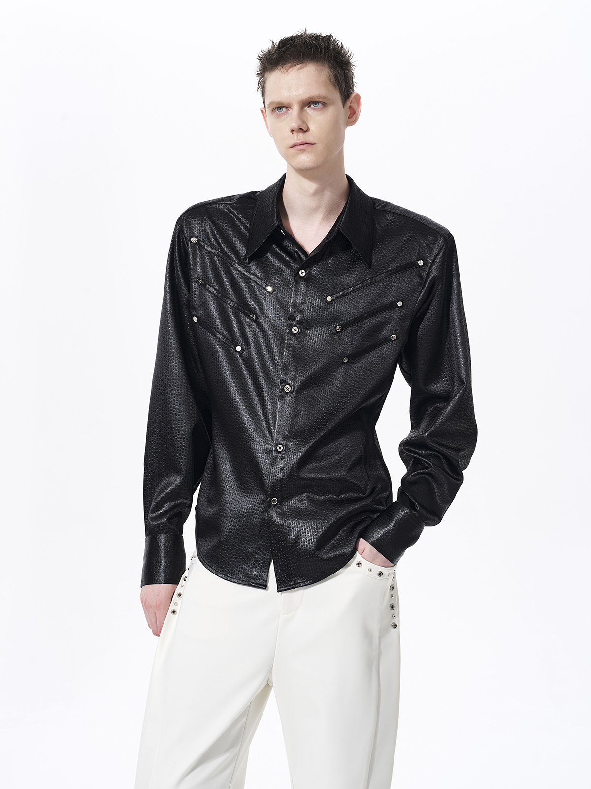 TEXTURED WESTERN HARDWARE SHIRT-BLACK