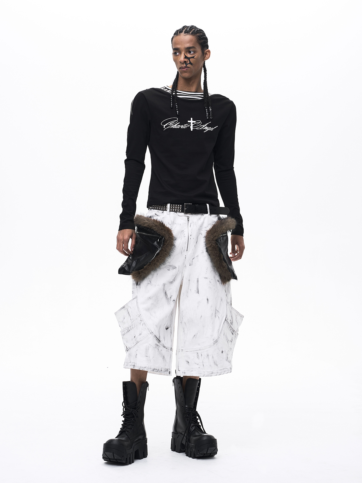 DECONSTRUCTED ZIP MOCK LAYER LONG SLEEVE-BLACK