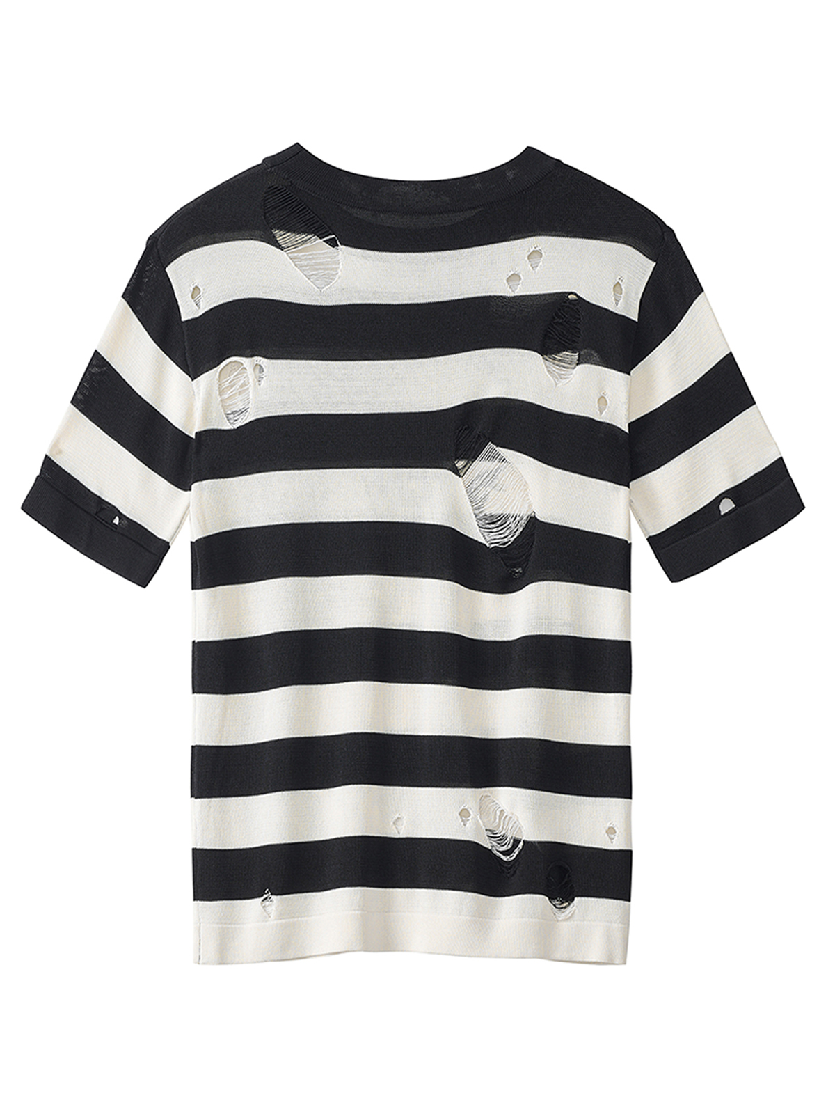STRIPED DISTRESSED PORTRAIT KNIT TEE