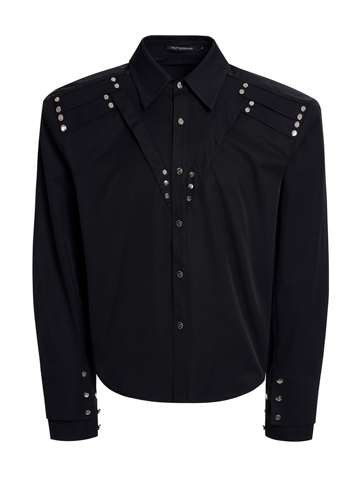 RIVET DOUBLE CUFF SHIRT-BLACK