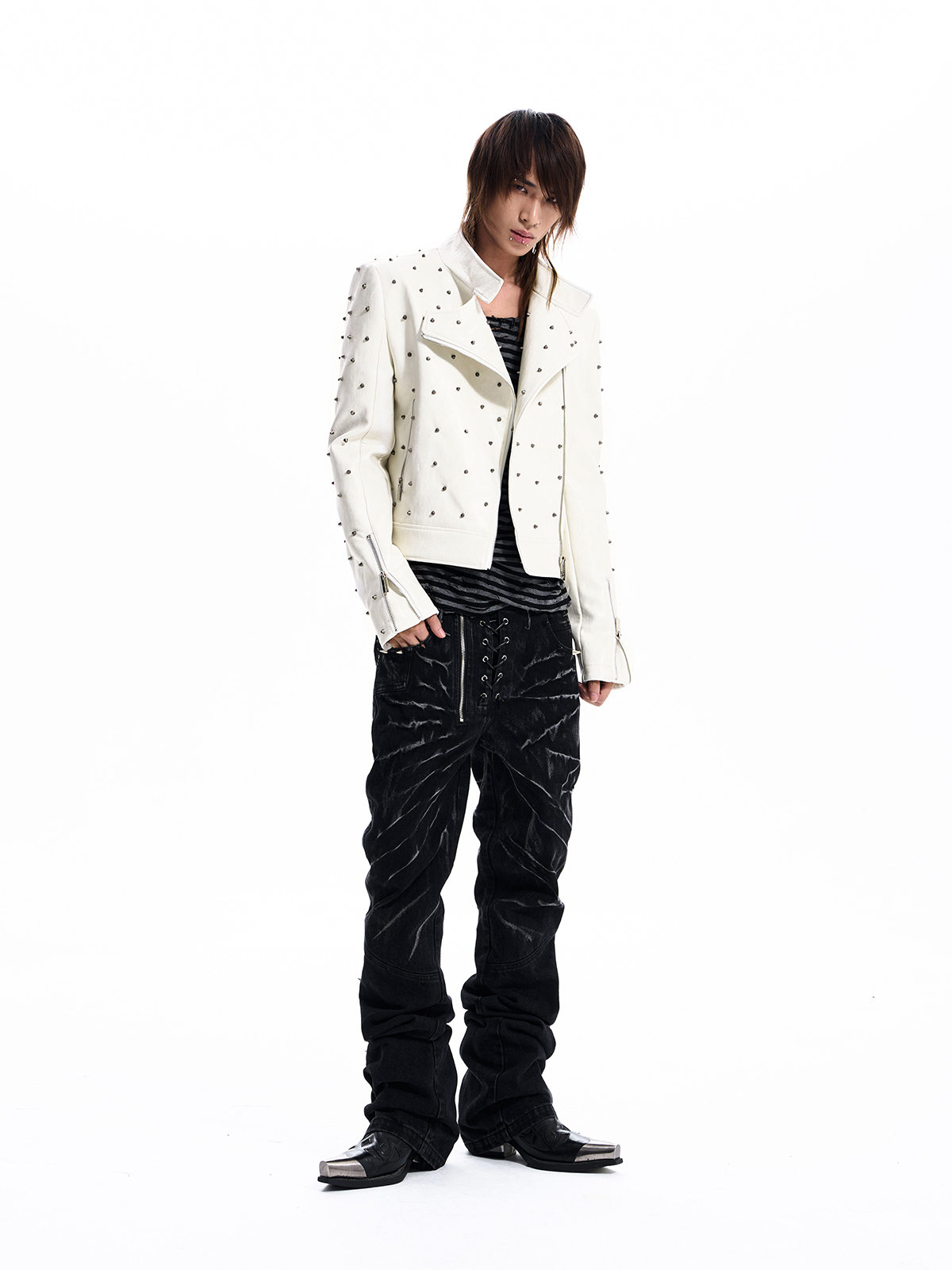 STUDDED CROPPED BIKER JACKET