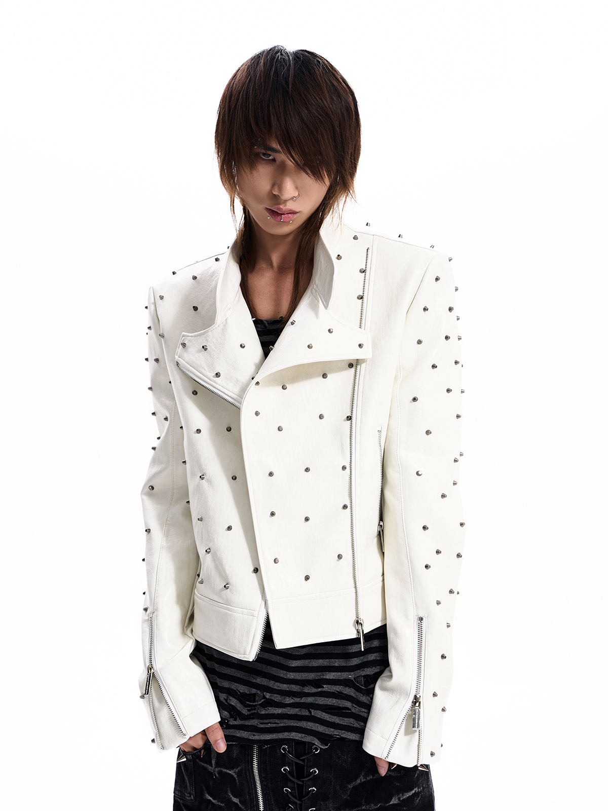 STUDDED CROPPED BIKER JACKET