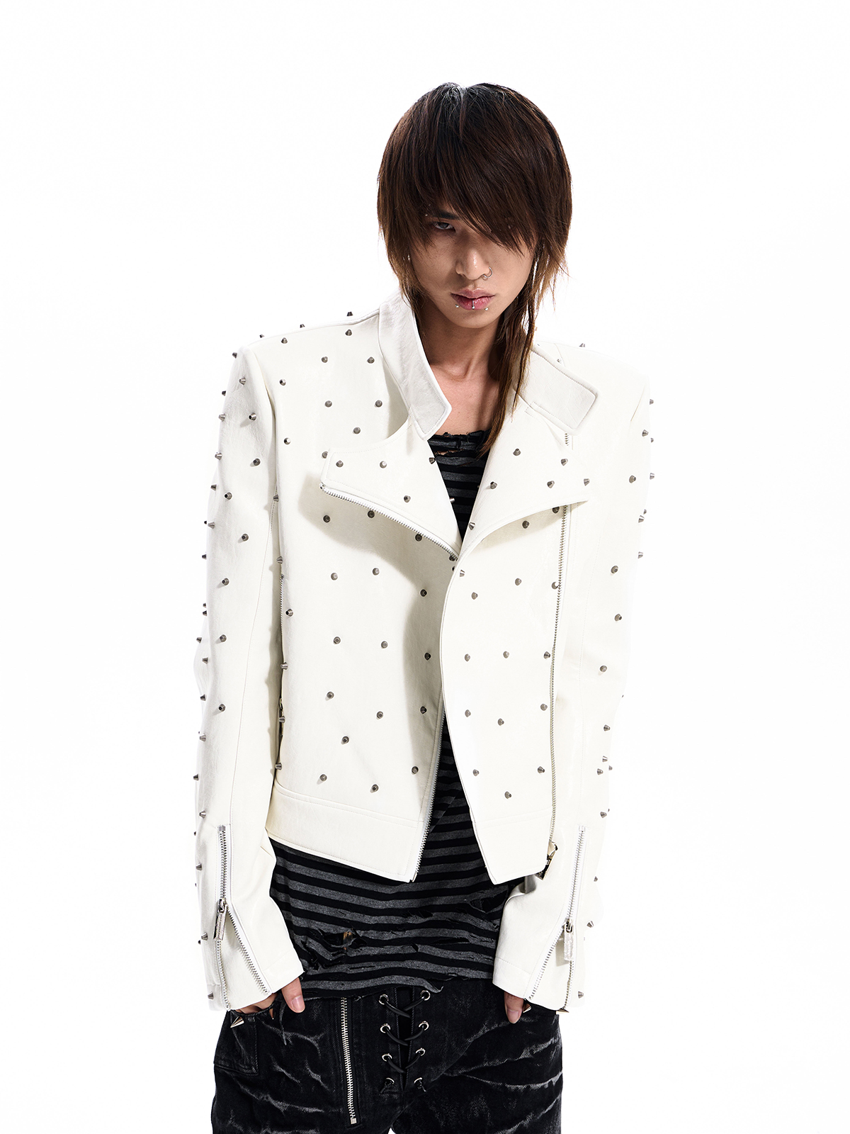 STUDDED CROPPED BIKER JACKET