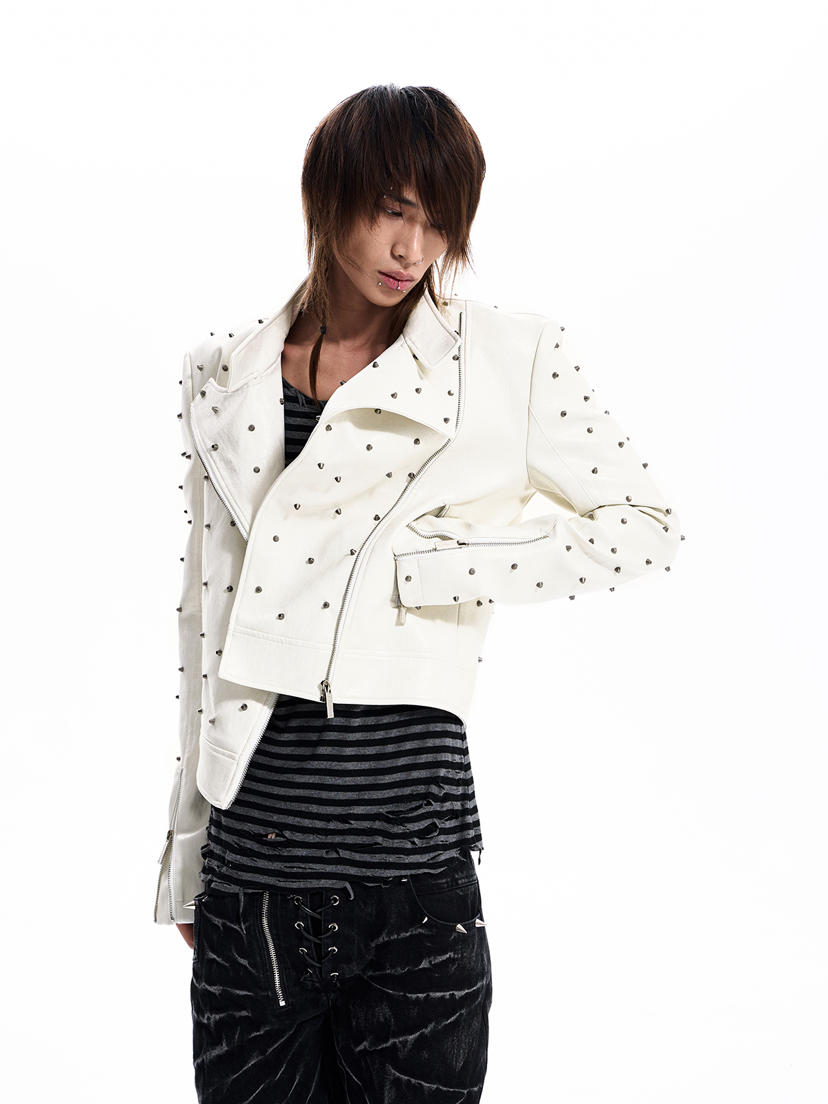 STUDDED CROPPED BIKER JACKET