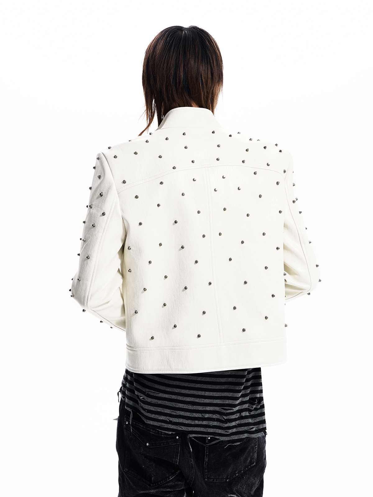 STUDDED CROPPED BIKER JACKET
