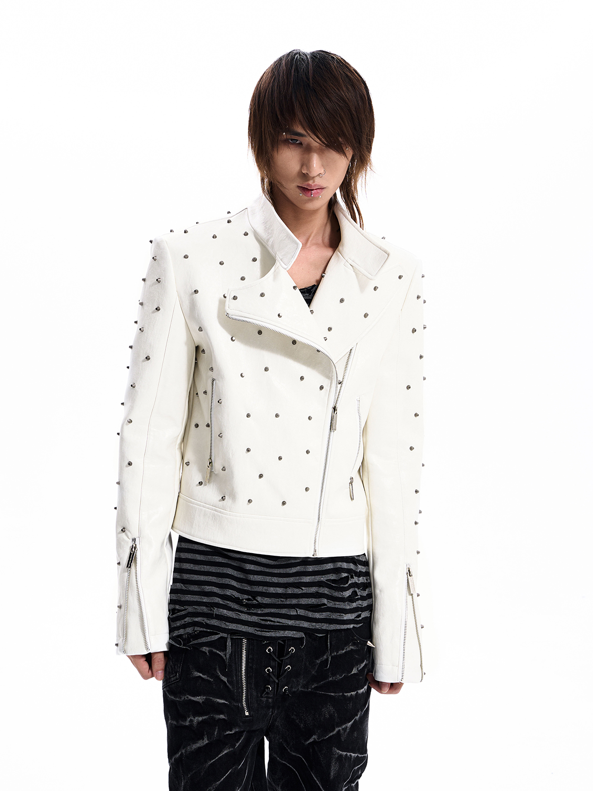 STUDDED CROPPED BIKER JACKET