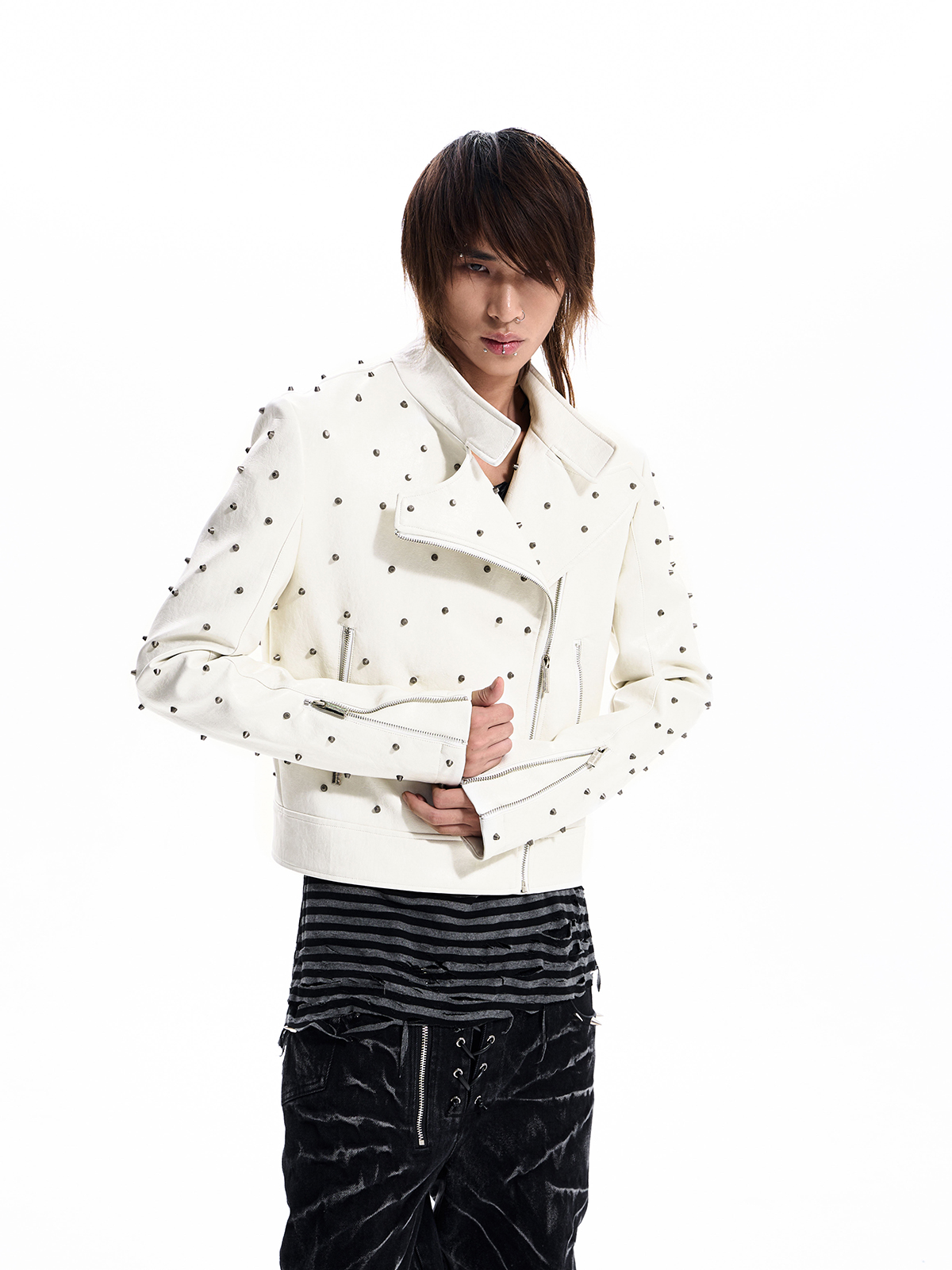 STUDDED CROPPED BIKER JACKET