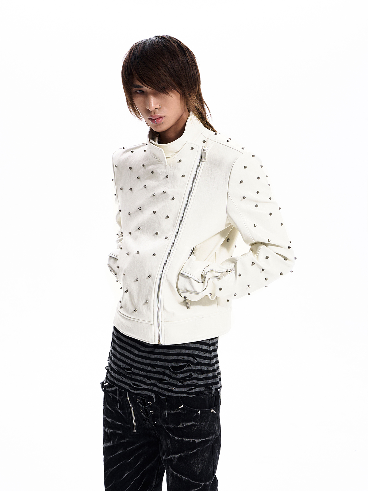 STUDDED CROPPED BIKER JACKET