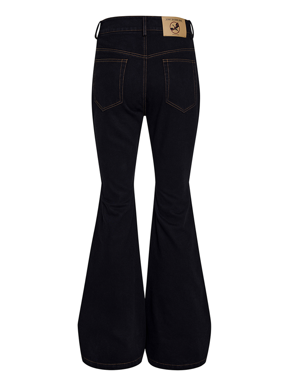 STUDDED LEOPARD CROSS PATCHWORK FLARED DENIM