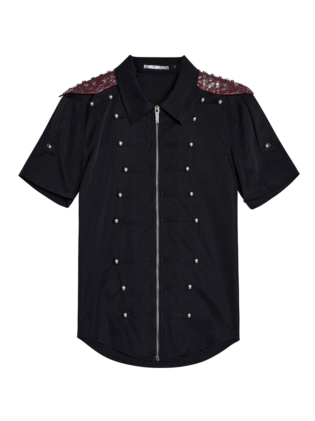 MEDIEVAL STUDDED LEATHER-PANEL ZIP SHIRT