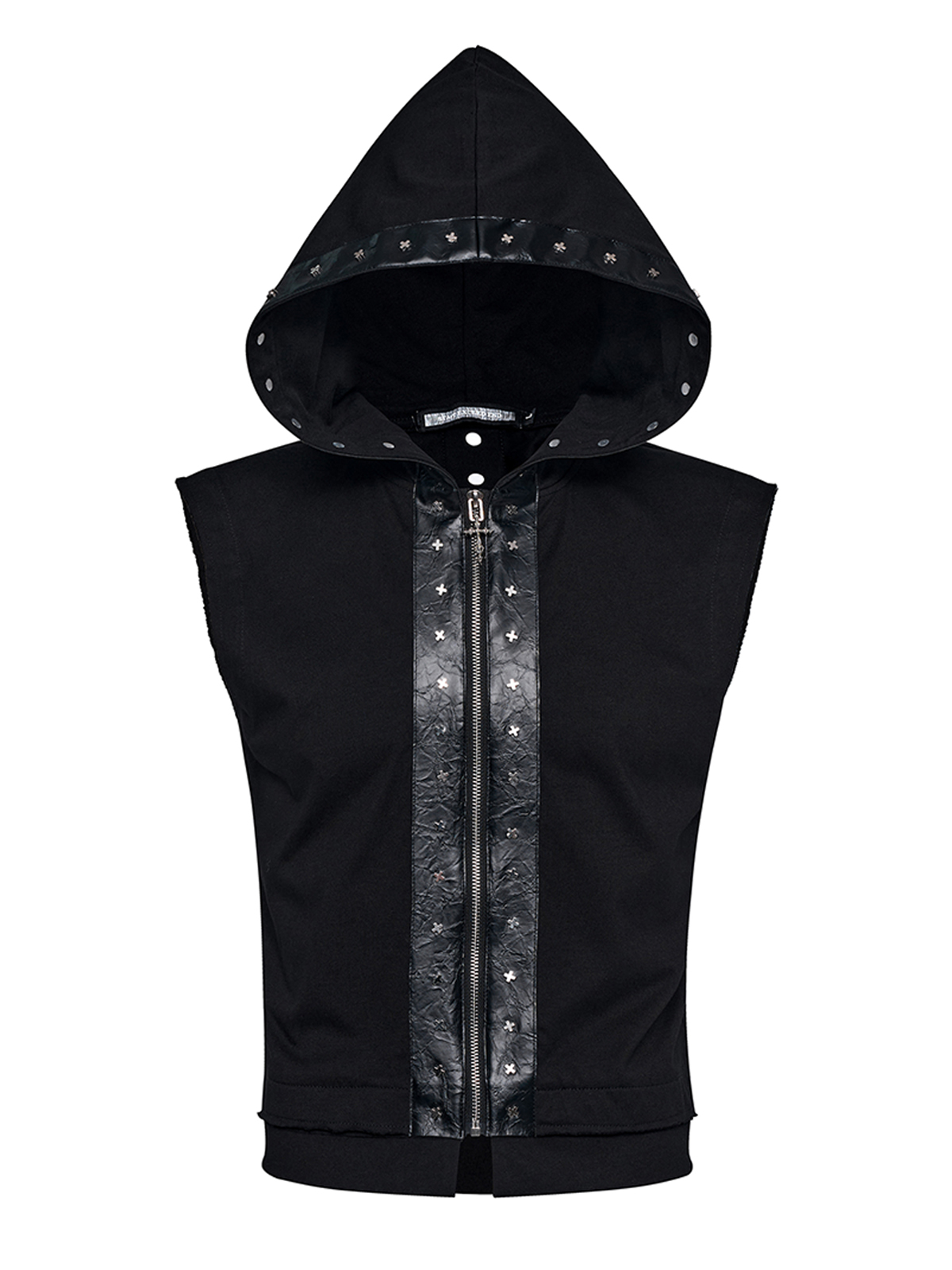 TUDDED CROSS LEATHER-PANEL HOODED VEST