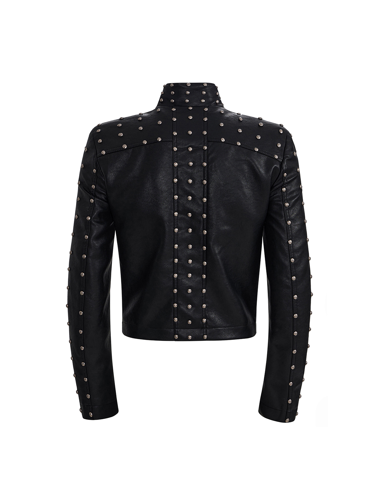 STUDDED STAND COLLAR MOTO JACKET