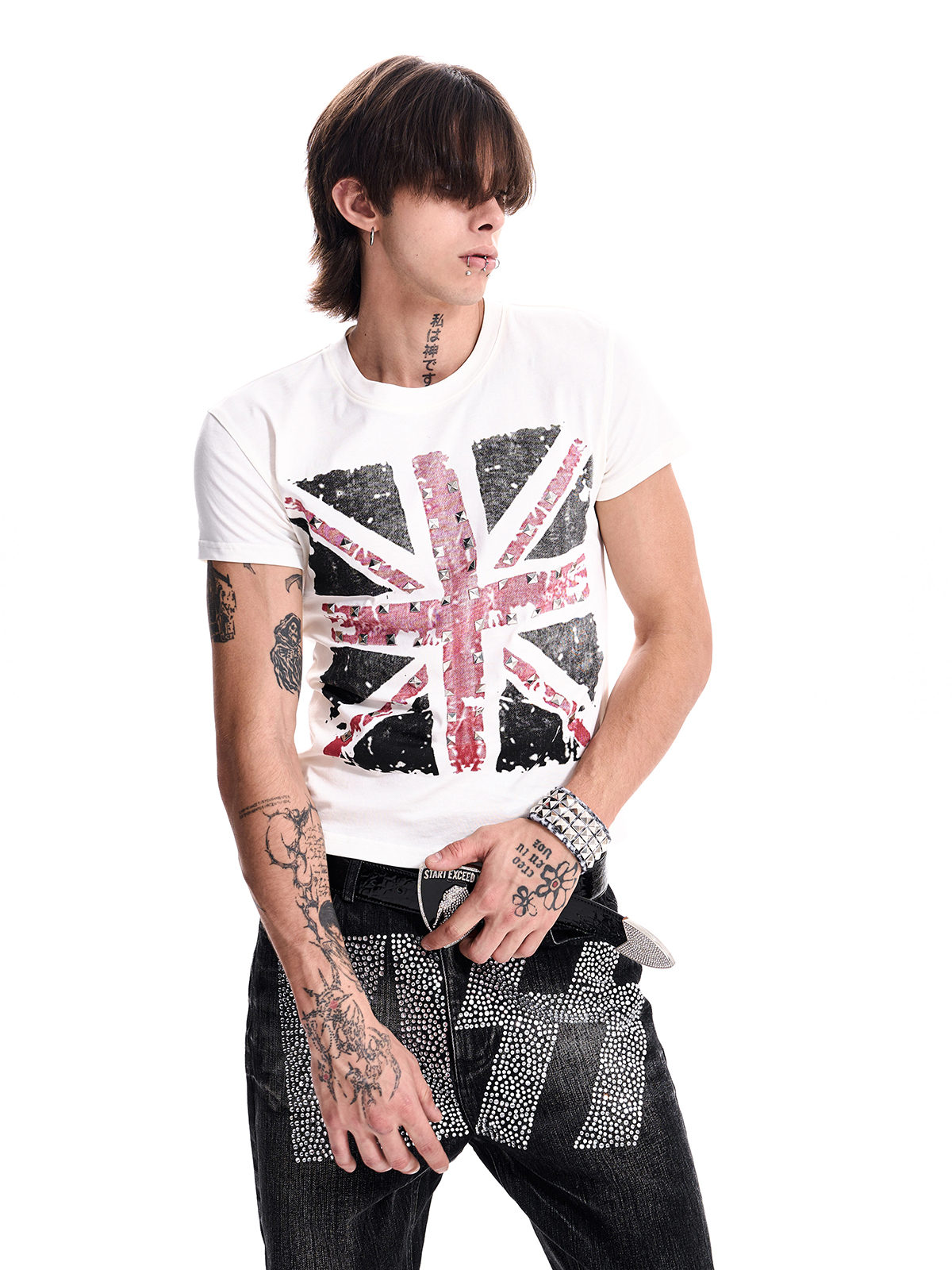 STUDDED UNION JACK TEE