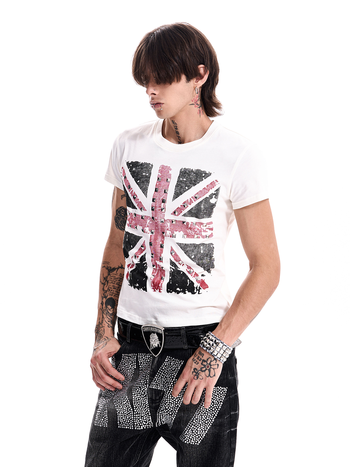STUDDED UNION JACK TEE