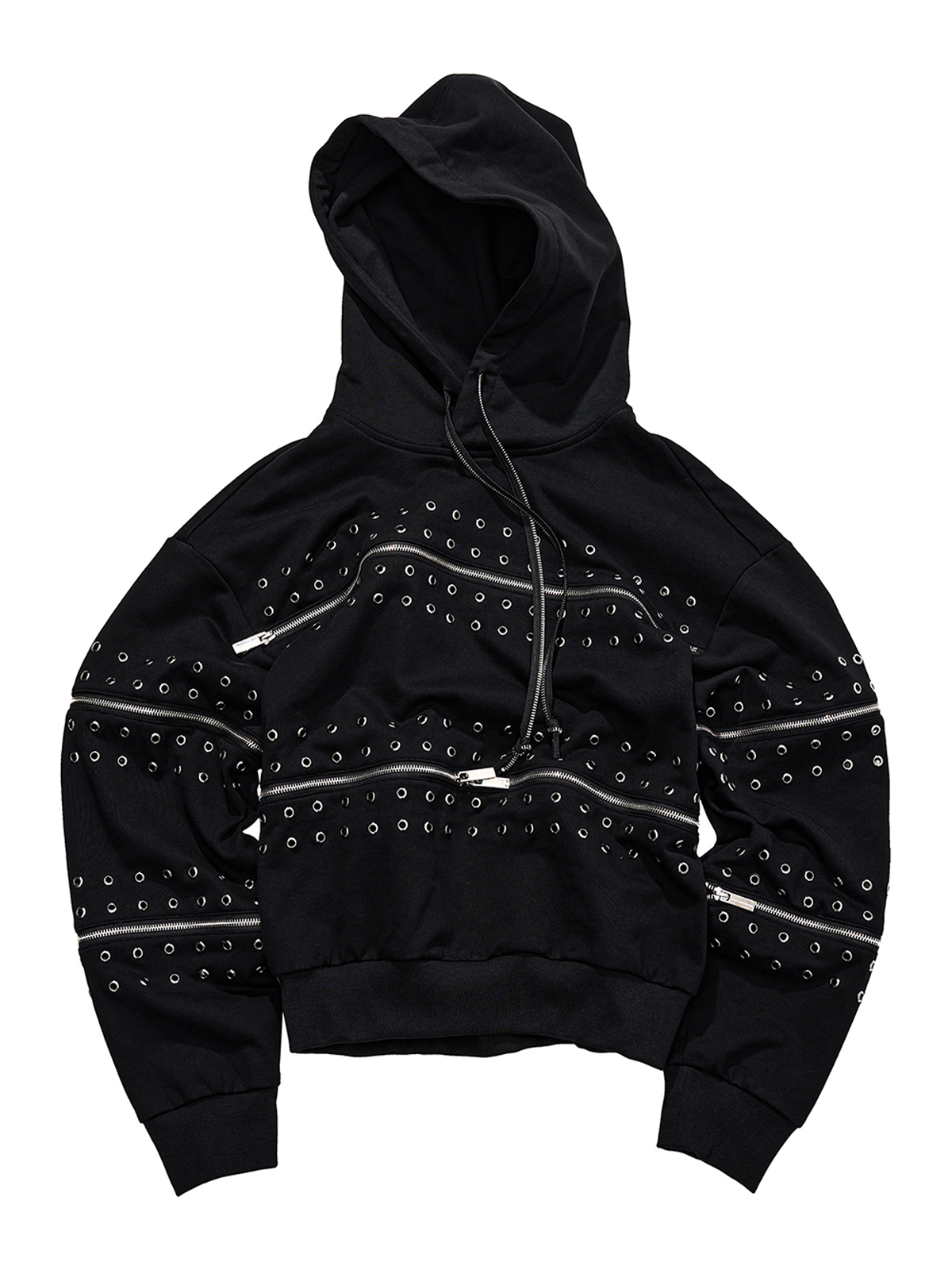 STUDDED ZIP PANEL HOODIE
