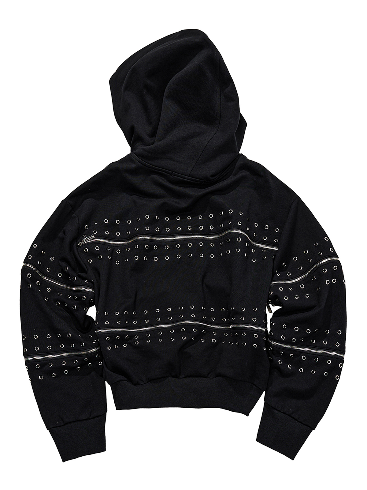STUDDED ZIP PANEL HOODIE