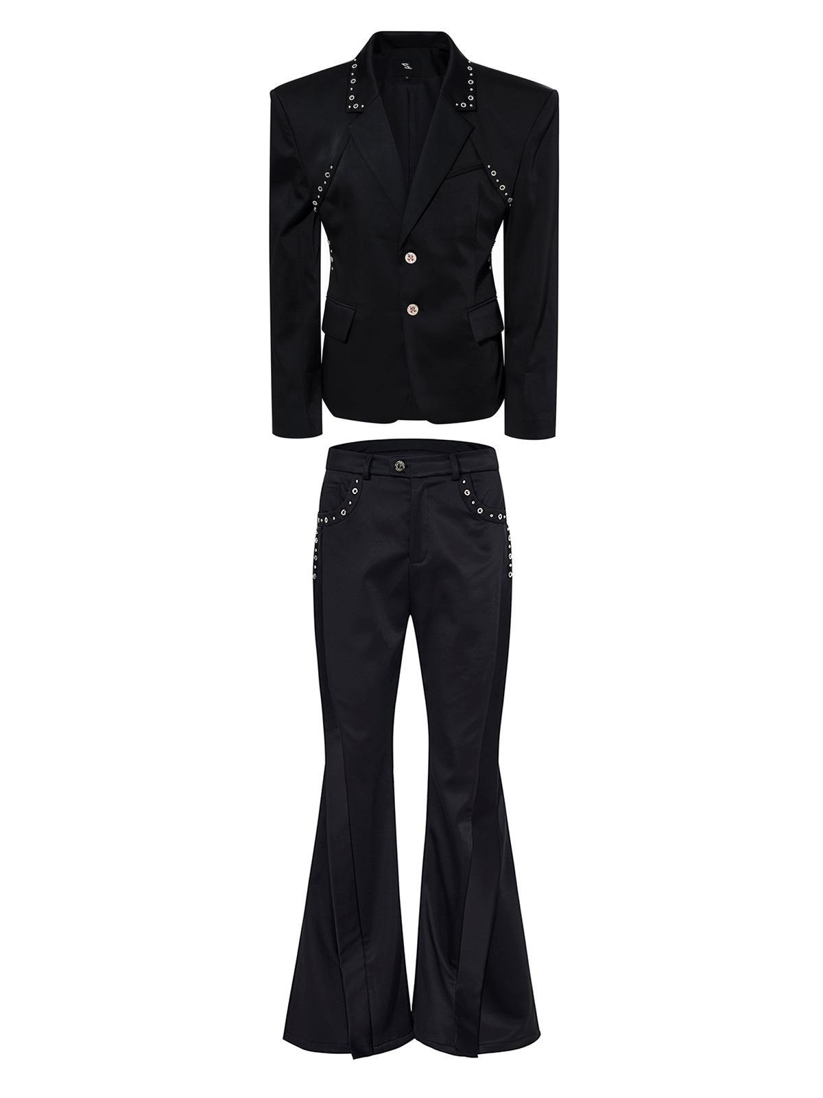 DECONSTRUCTED CINCHED WAIST SUIT SET-BLACK