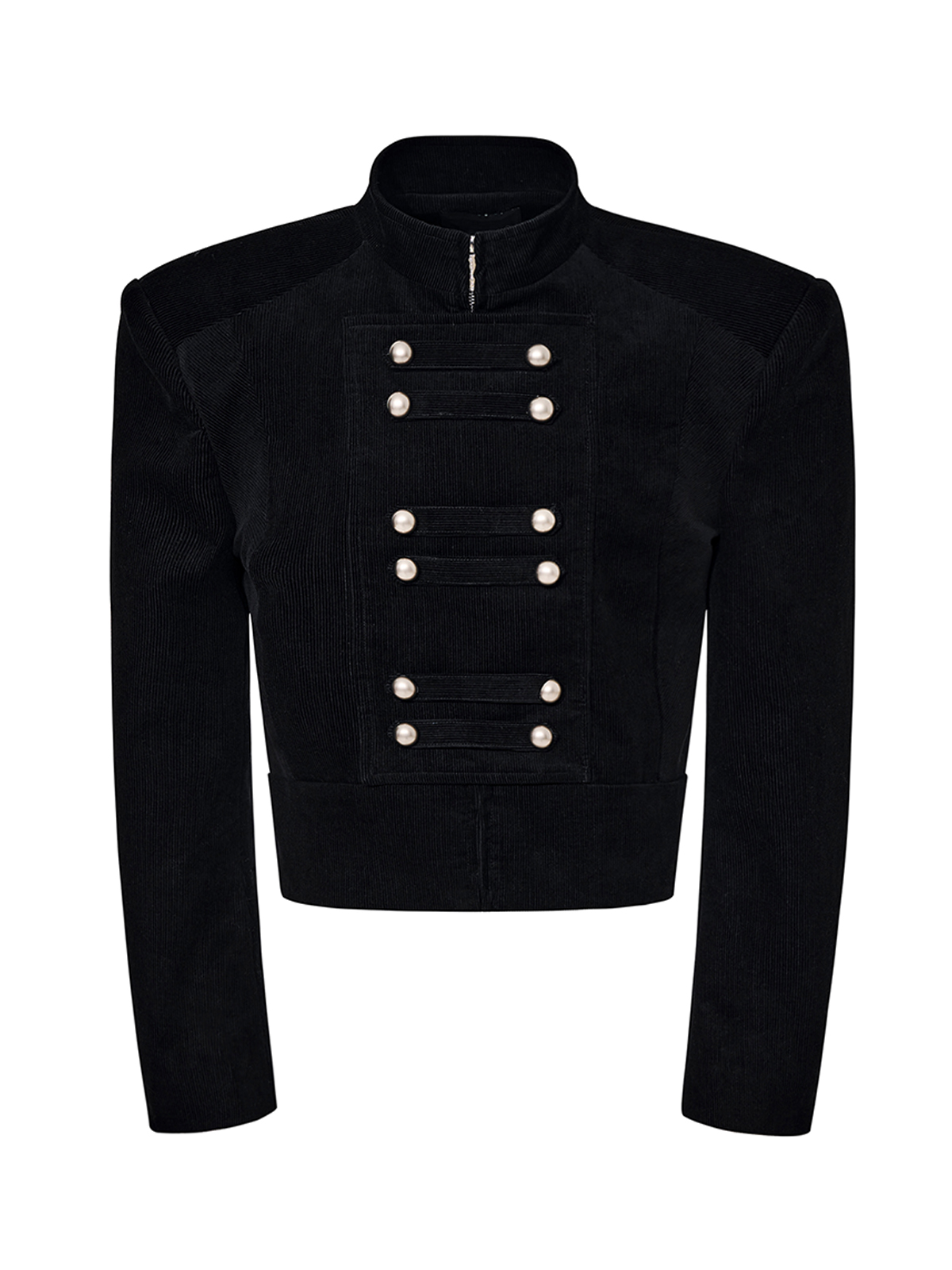 RETRO CORDUROY STAND COLLAR CROPPED JACKET-BLACK