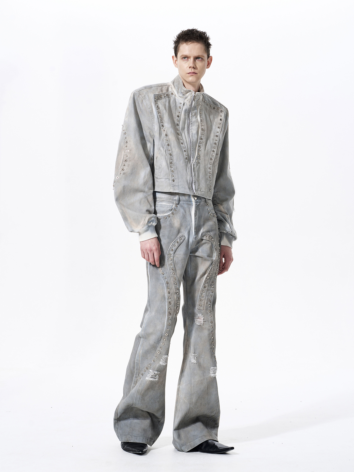 DECONSTRUCTED TIE-DYE WASHED STUDDED DENIM SET