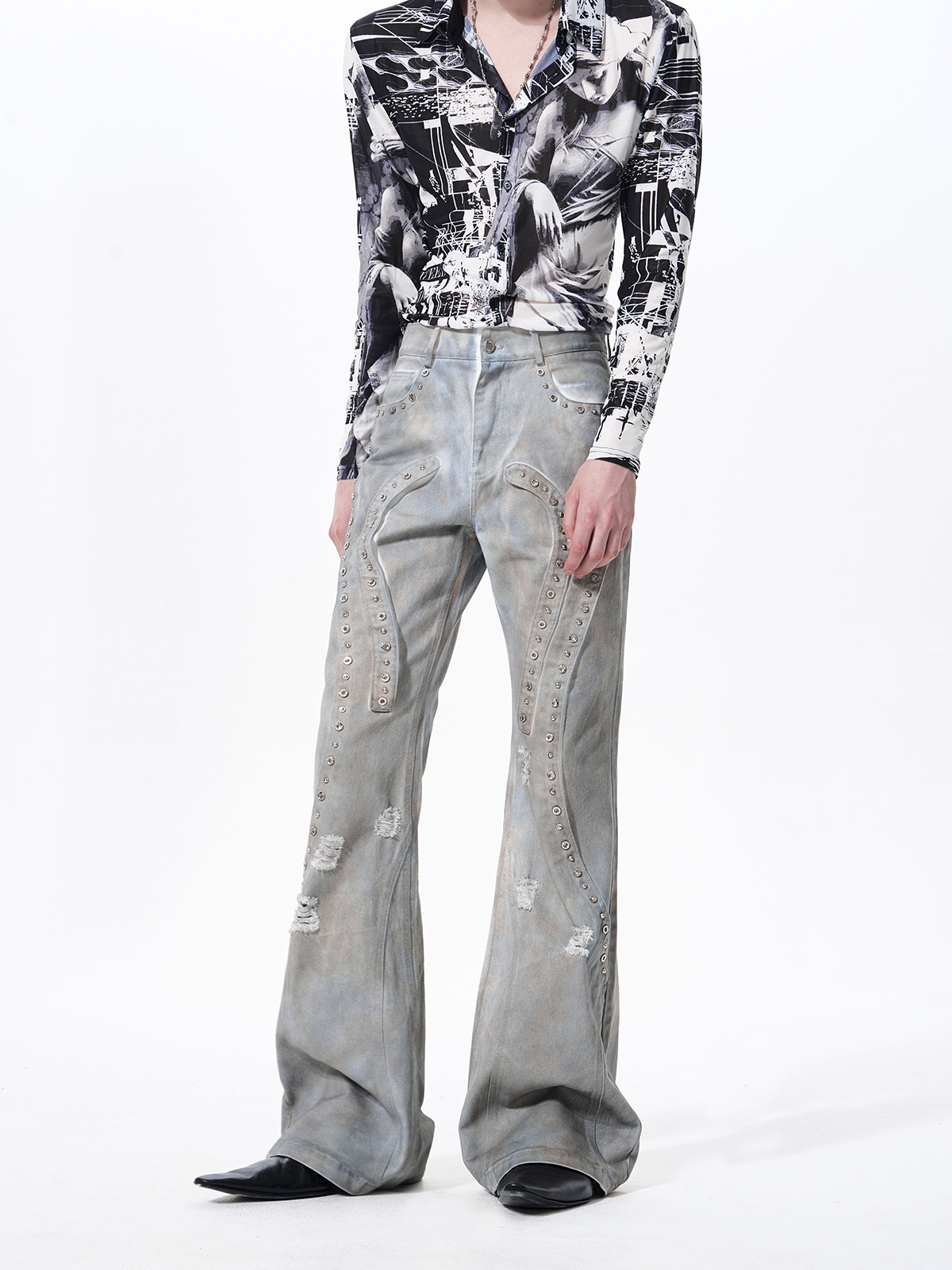 DECONSTRUCTED TIE-DYE WASHED STUDDED DENIM SET