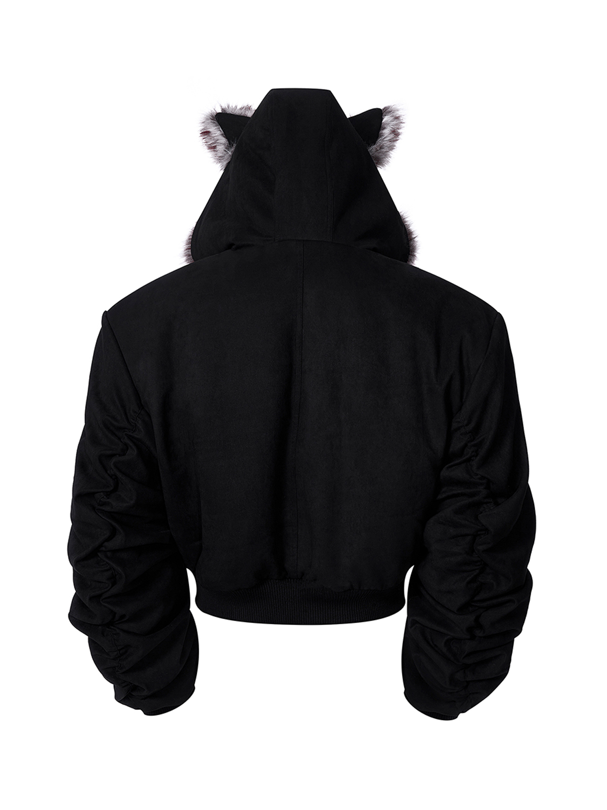 RABBIT EAR PADDED SUEDE JACKET-BLACK