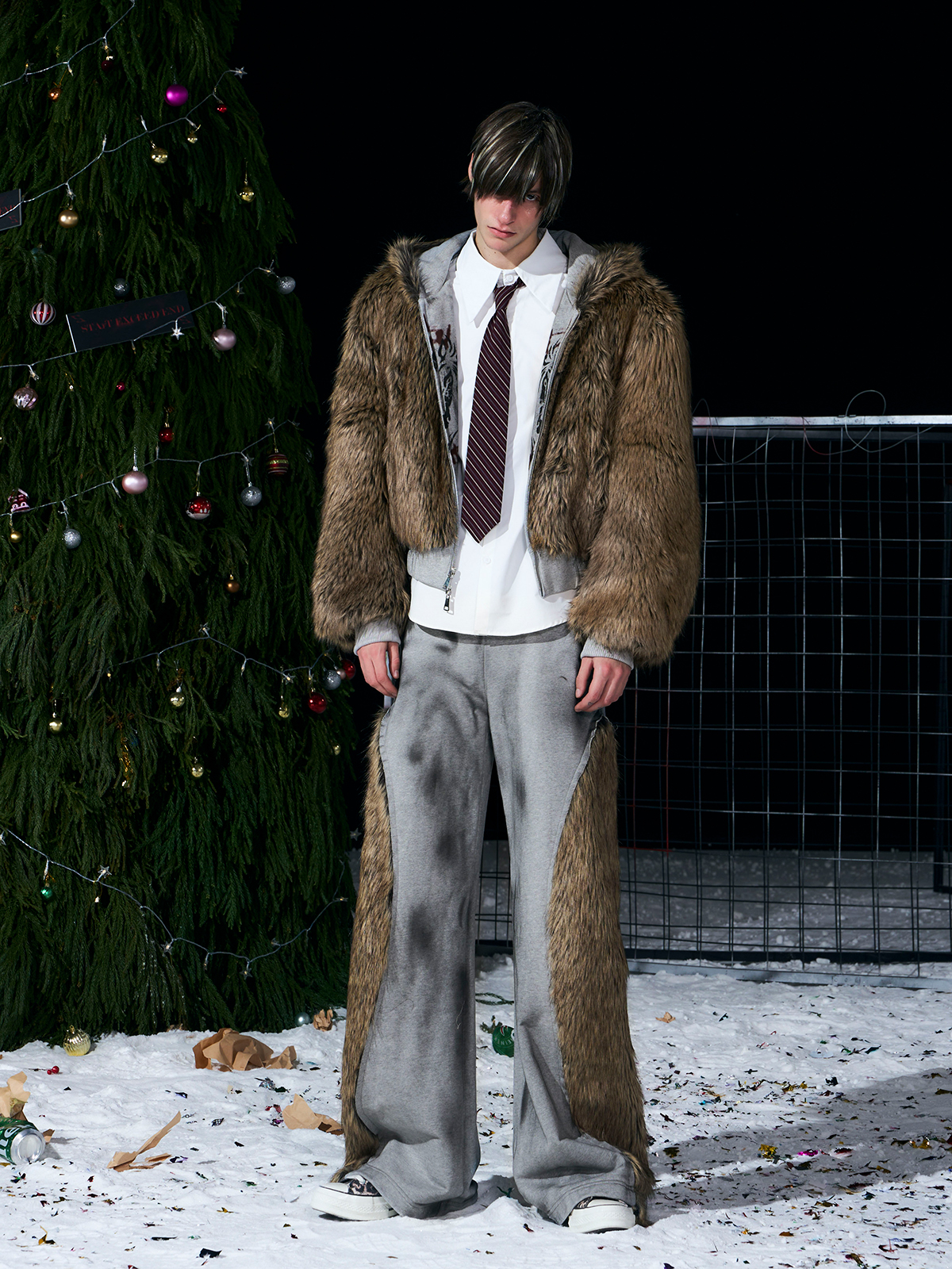 VINTAGE GREY REVERSIBLE FUR HOODIE & FUR PANEL PANTS SET