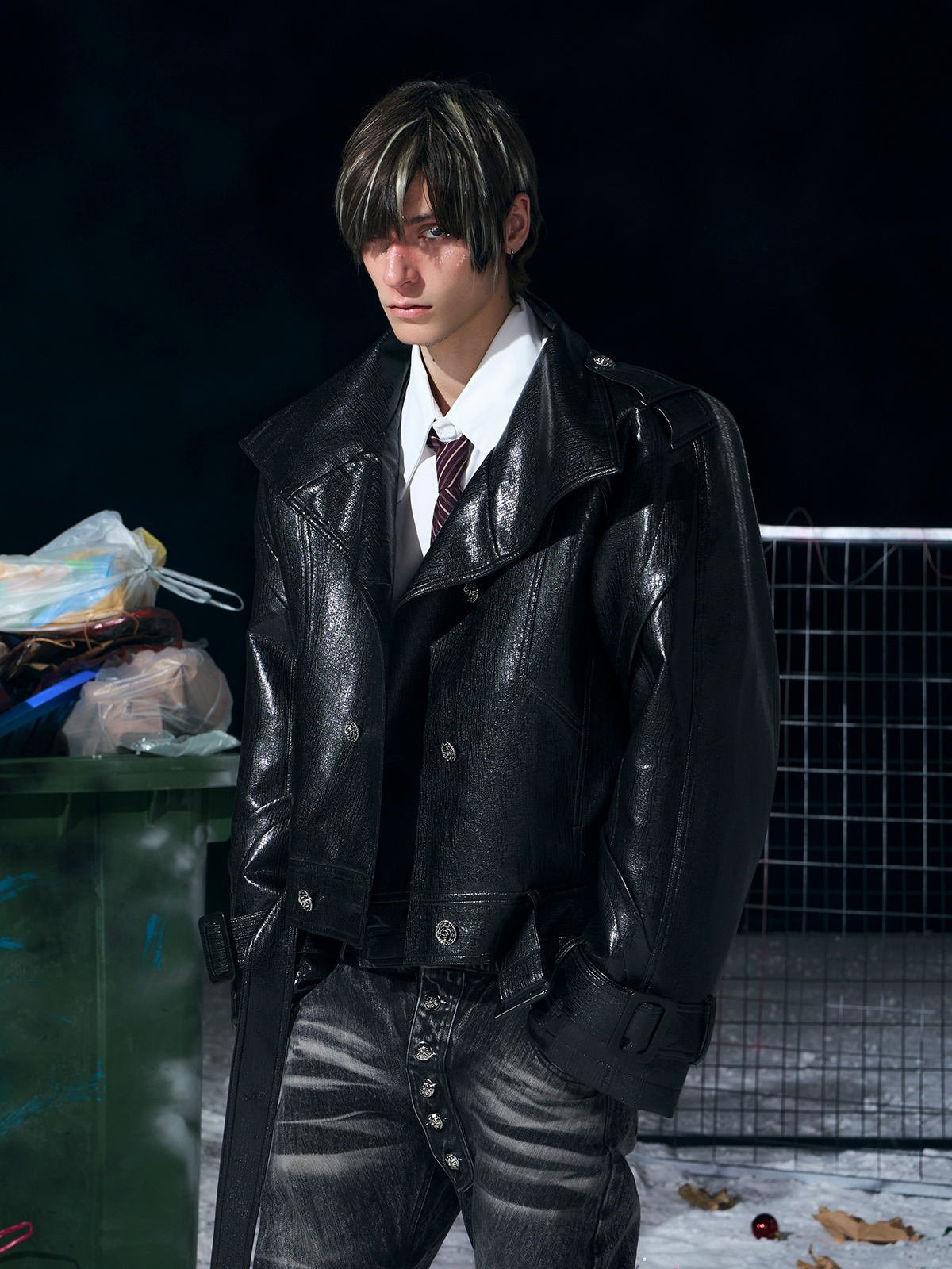 Padded Double-Breasted Cropped Leather Jacket