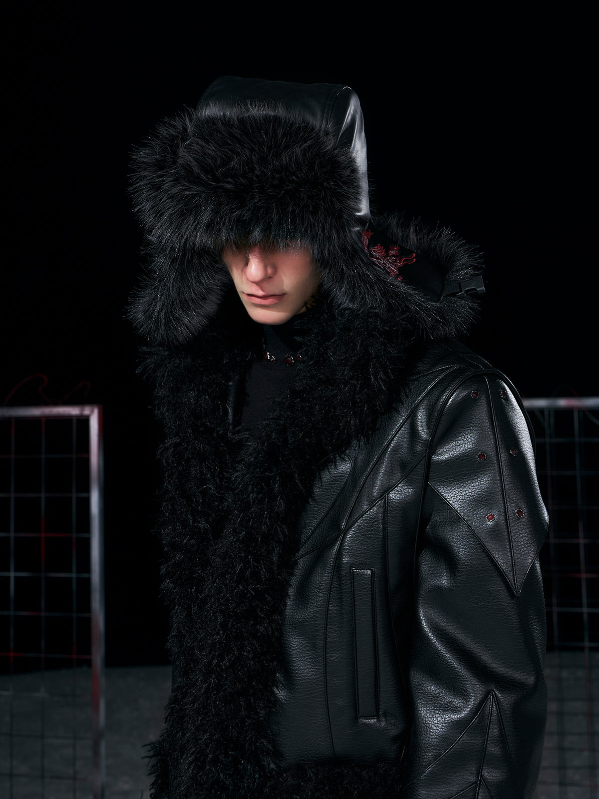 BLACK LEATHER FUR TRAPPER