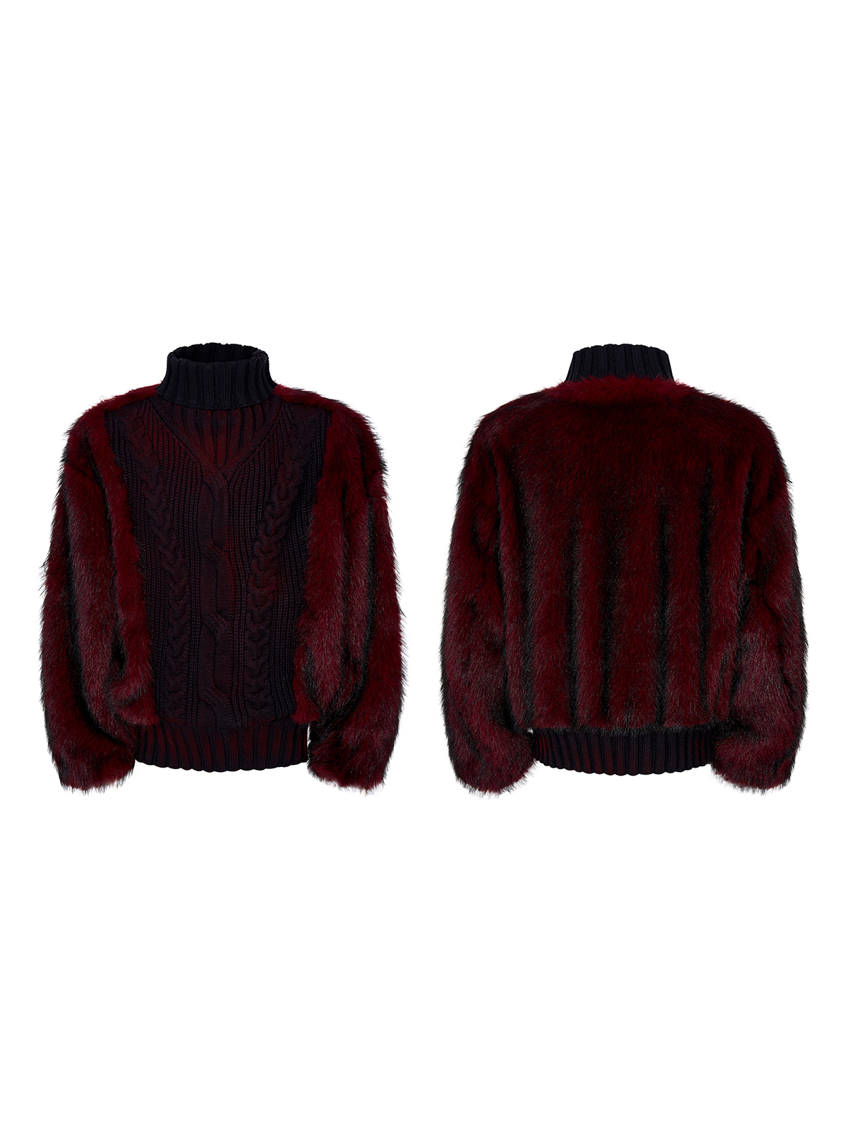 OMBRÉ CRIMSON KNIT & BURGUNDY FUR HYBRID PULLOVER-START EXCEED END