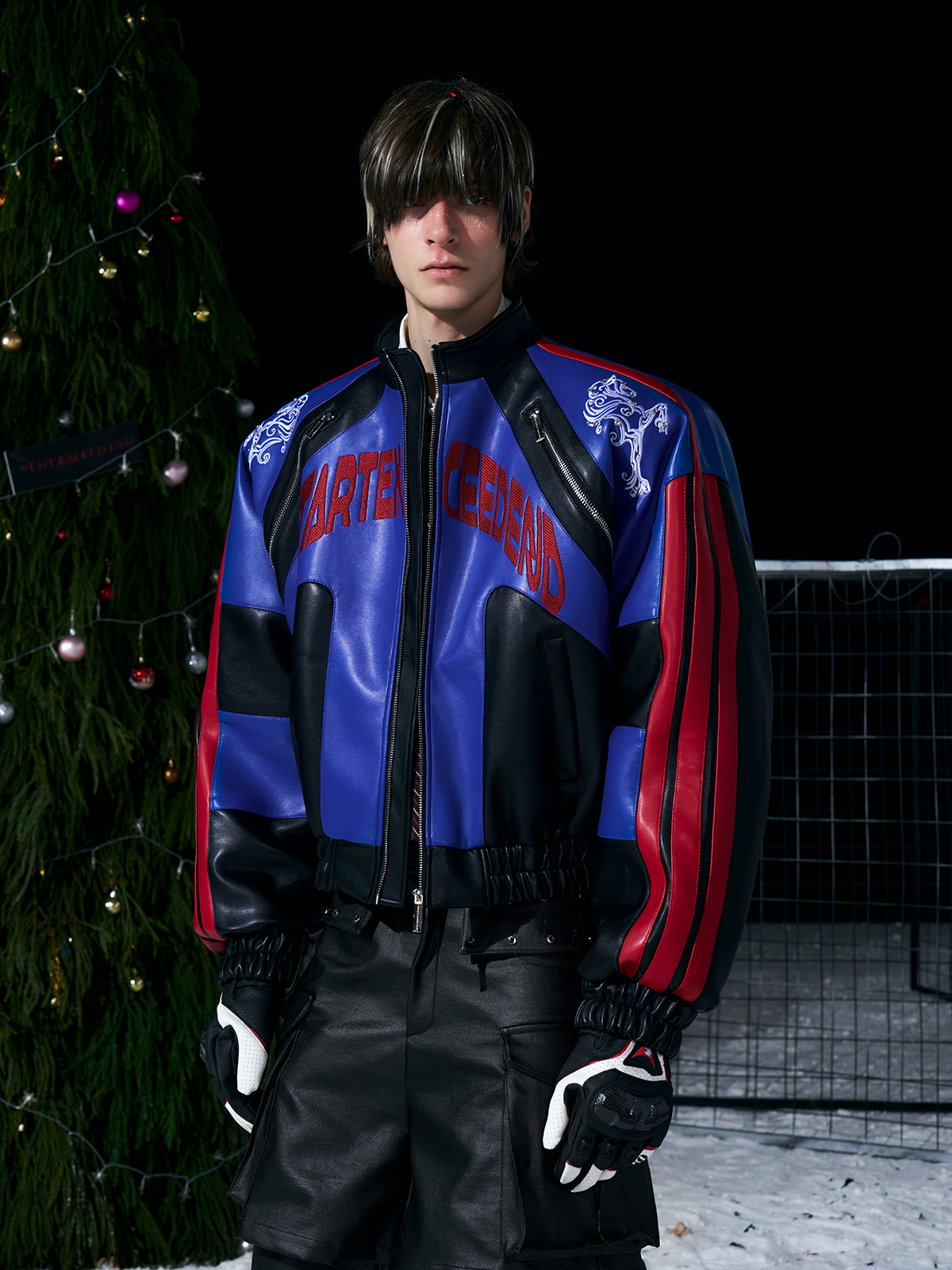 ROYAL BLUE & BLACK EMBROIDERED RACING JACKET