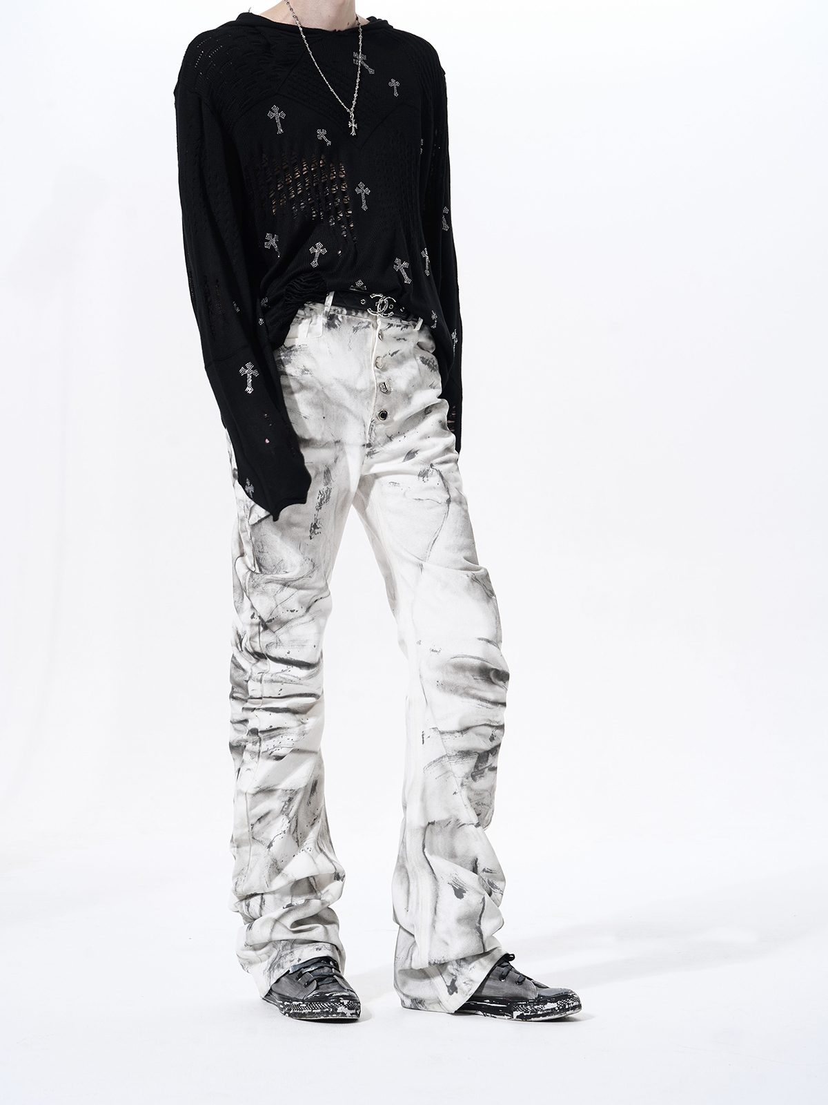 ABSTRACT TIE-DYE 3D WRINKLED CURVED DENIM