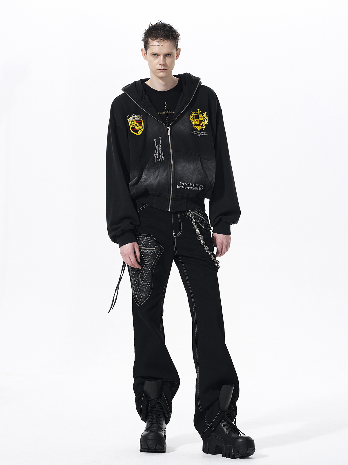 DISTRESSED CREST EMBROIDERY BALACLAVA HOODIE