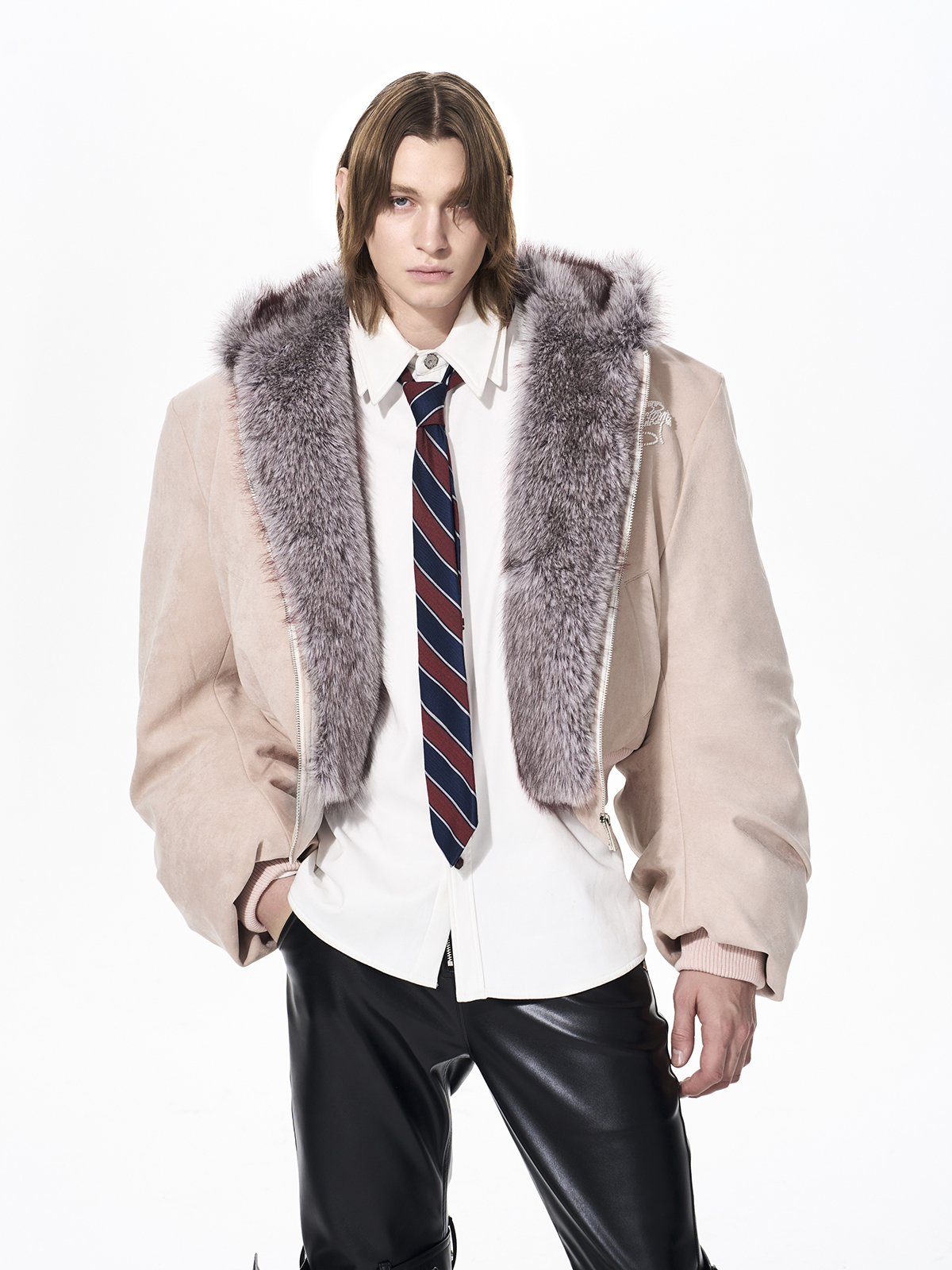 RABBIT EAR PADDED SUEDE JACKET-PINK