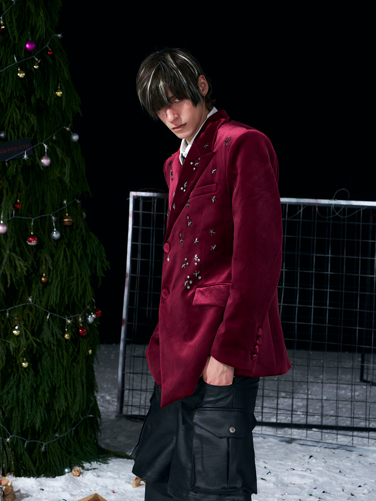 Galaxy Star-Studded Velvet Blazer-Burgundy
