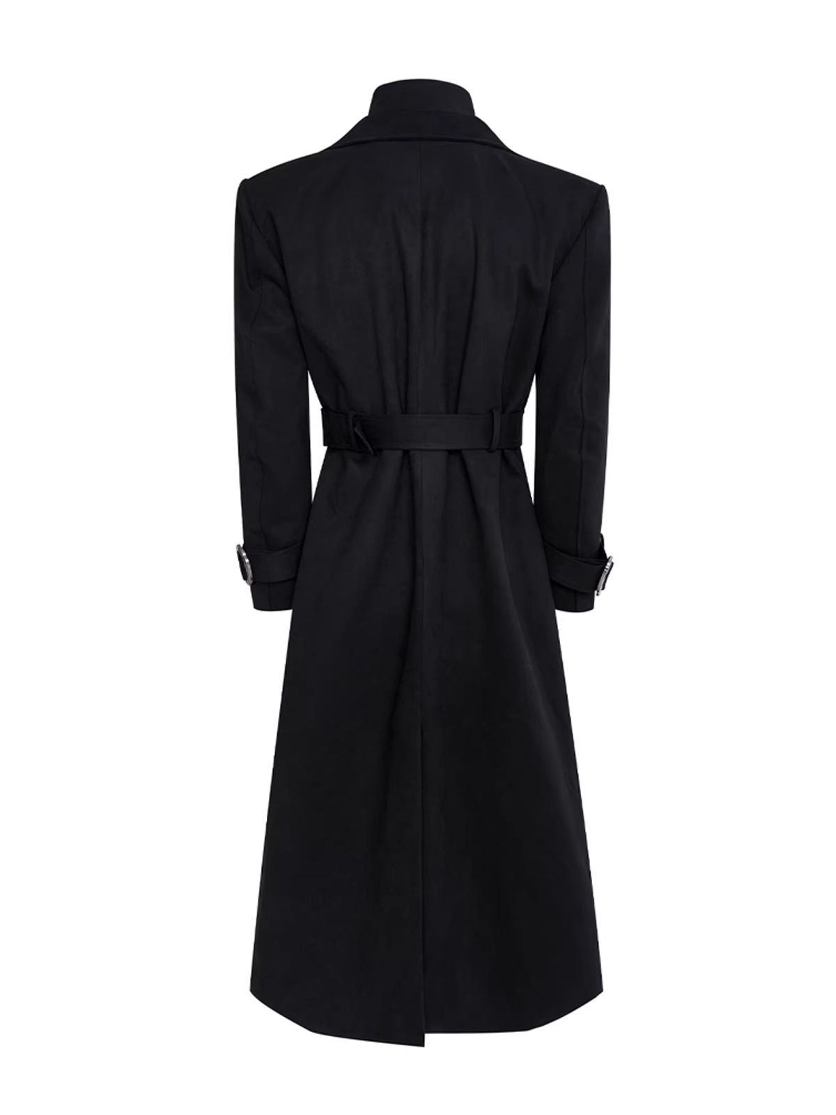 BLACK DISTRESSED SUEDE BELTED TRENCH COAT