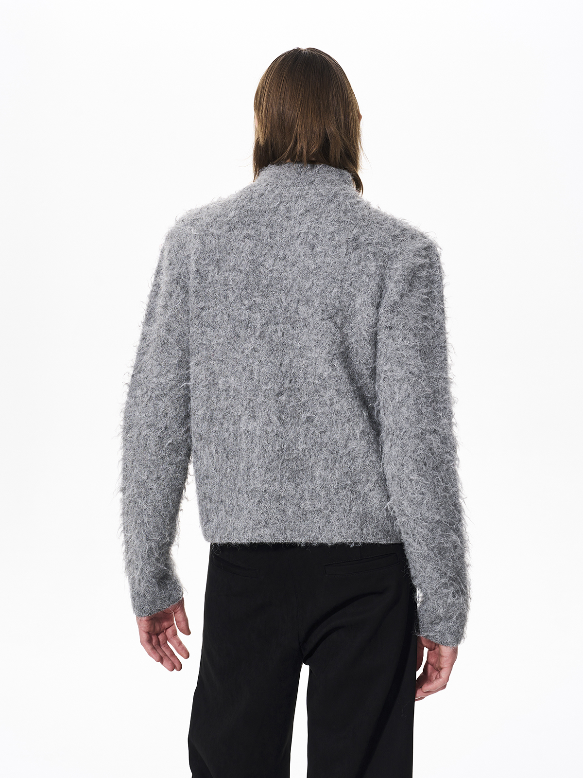 MOHAIR STAR ZIP-UP STAND COLLAR KNIT-GREY