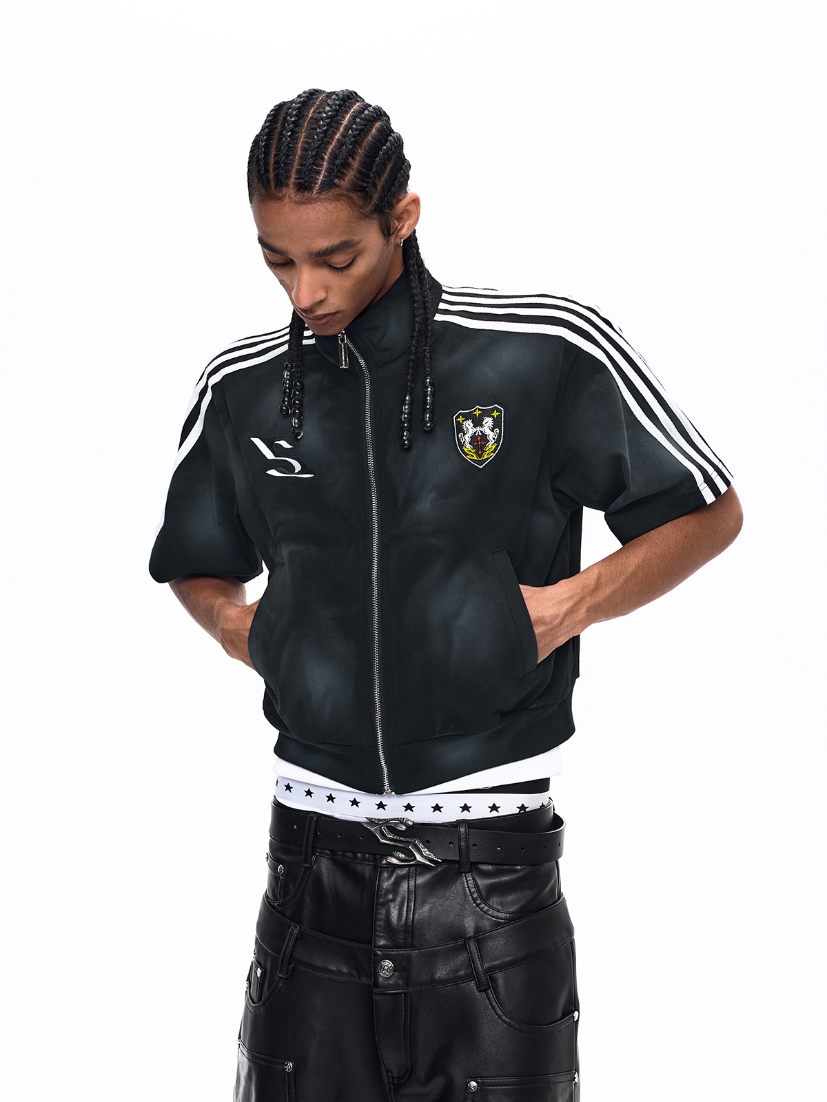DIRTY WASH EMBROIDERED TRACK SWEATSHIRT-BLACK