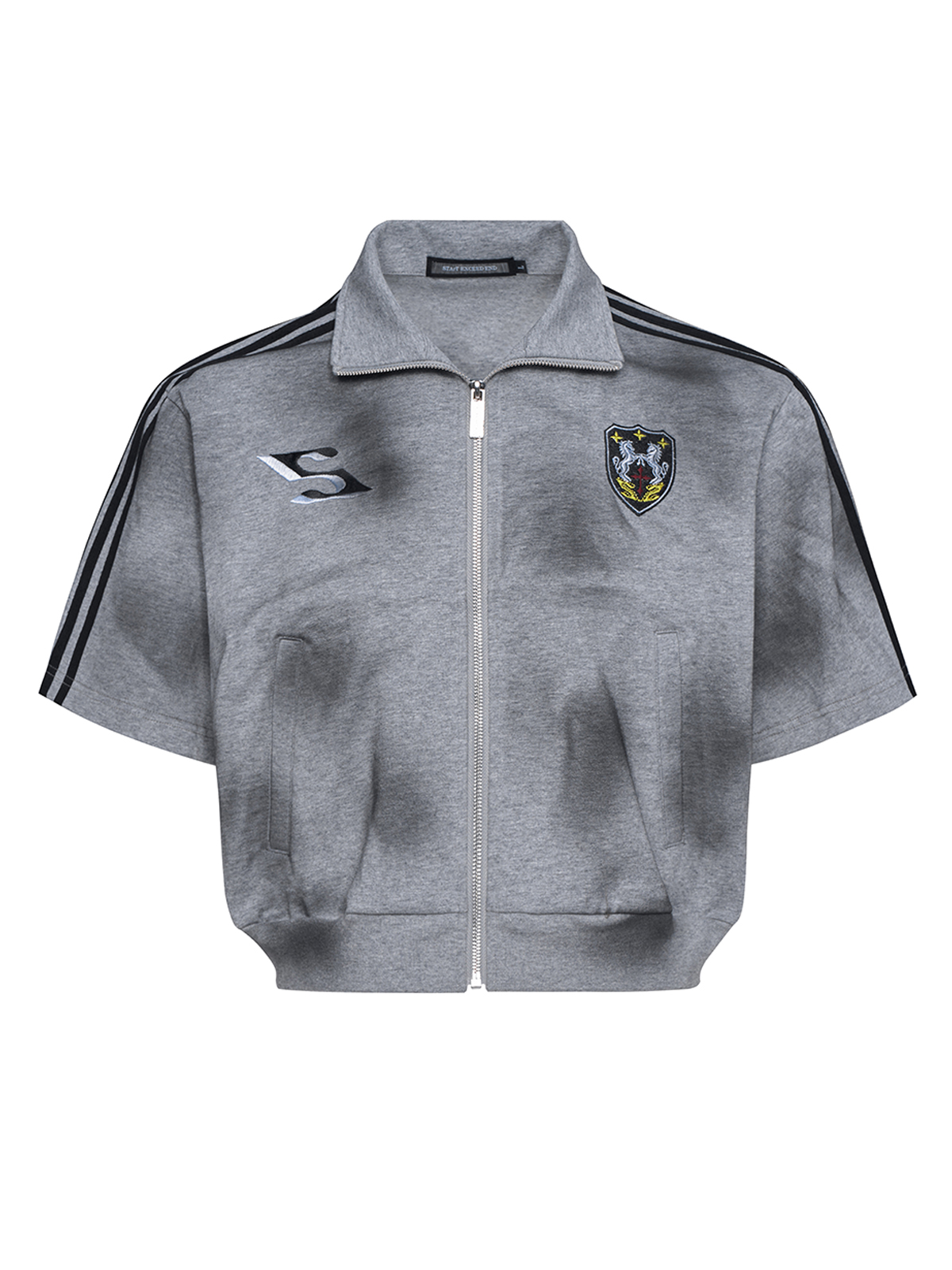 DIRTY WASH EMBROIDERED TRACK SWEATSHIRT-GREY