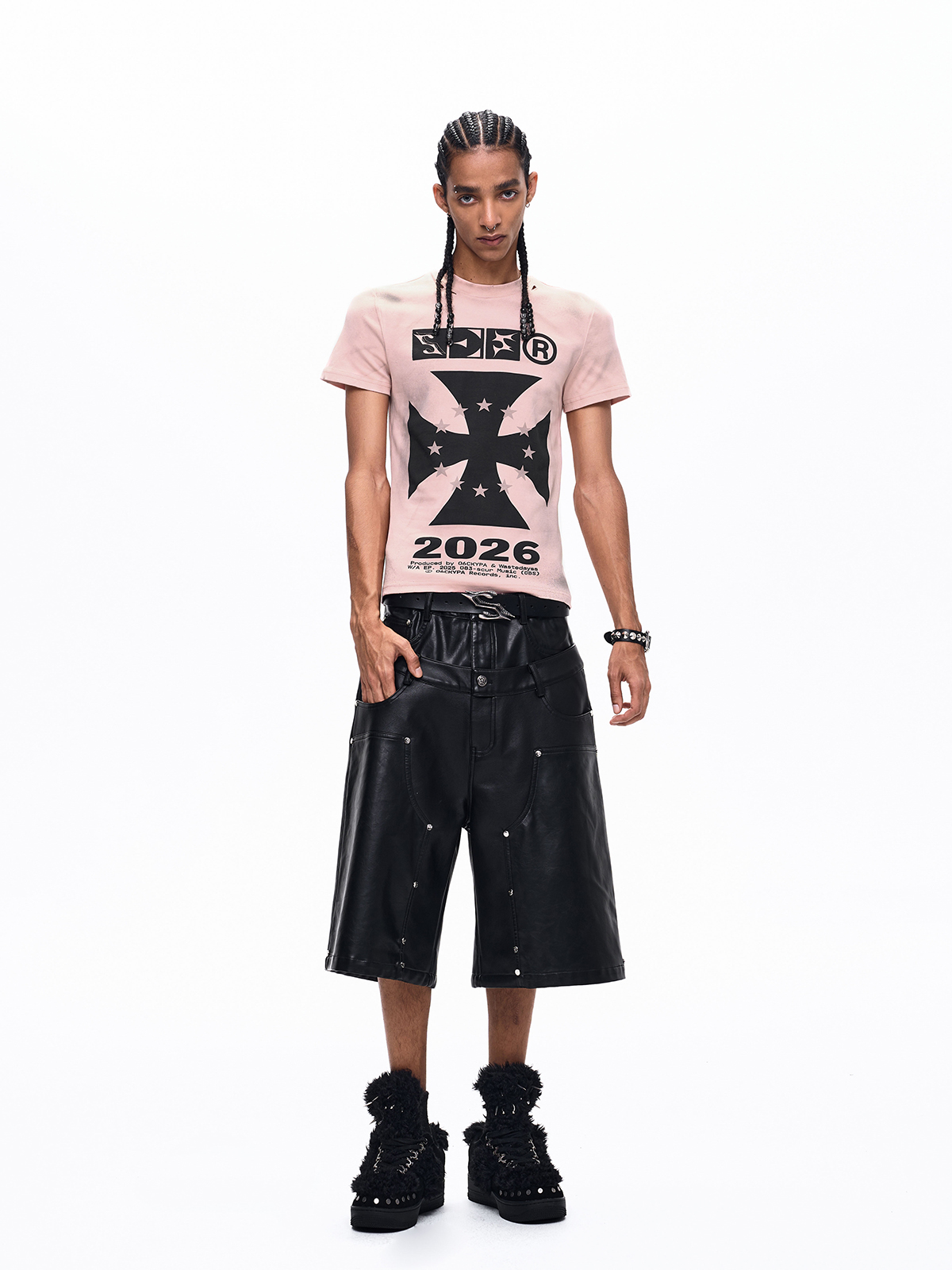 IRON CROSS DIRTY WASH GRAPHIC TEE-PINK