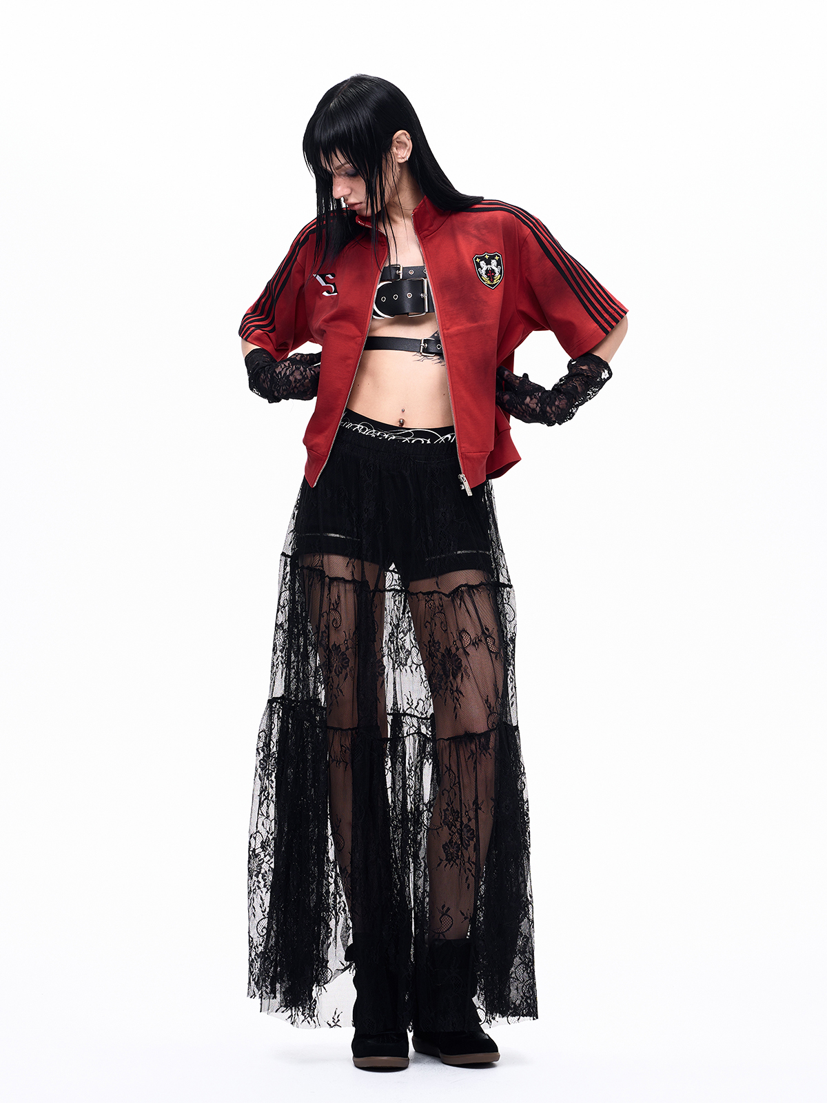 DIRTY WASH EMBROIDERED TRACK SWEATSHIRT-BURGUNDY