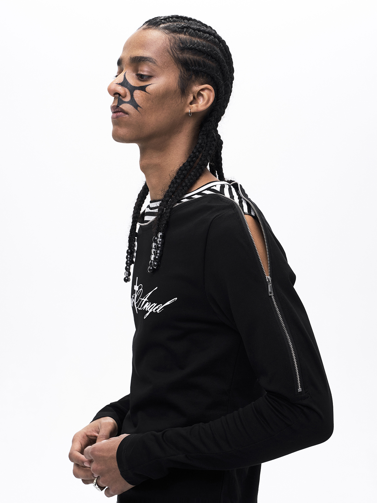 DECONSTRUCTED ZIP MOCK LAYER LONG SLEEVE-BLACK