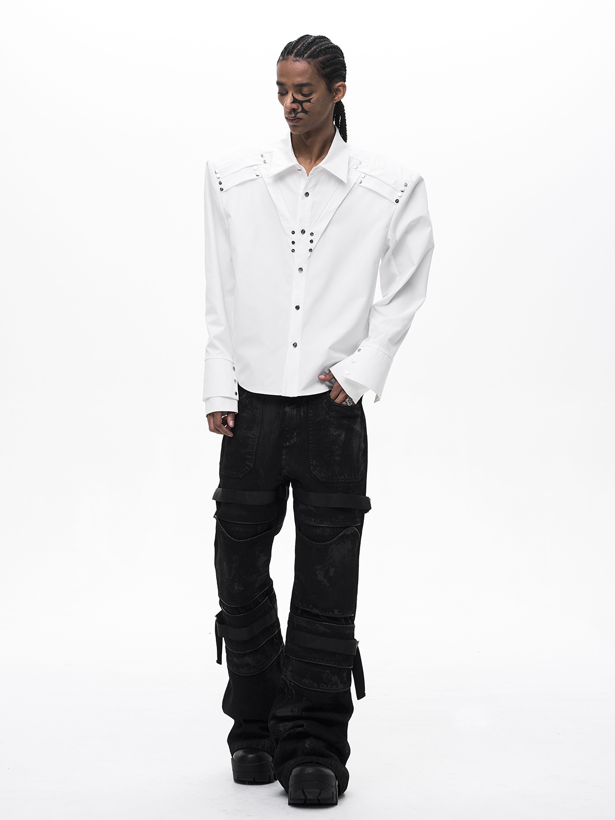 RIVET DOUBLE CUFF SHIRT-WHITE