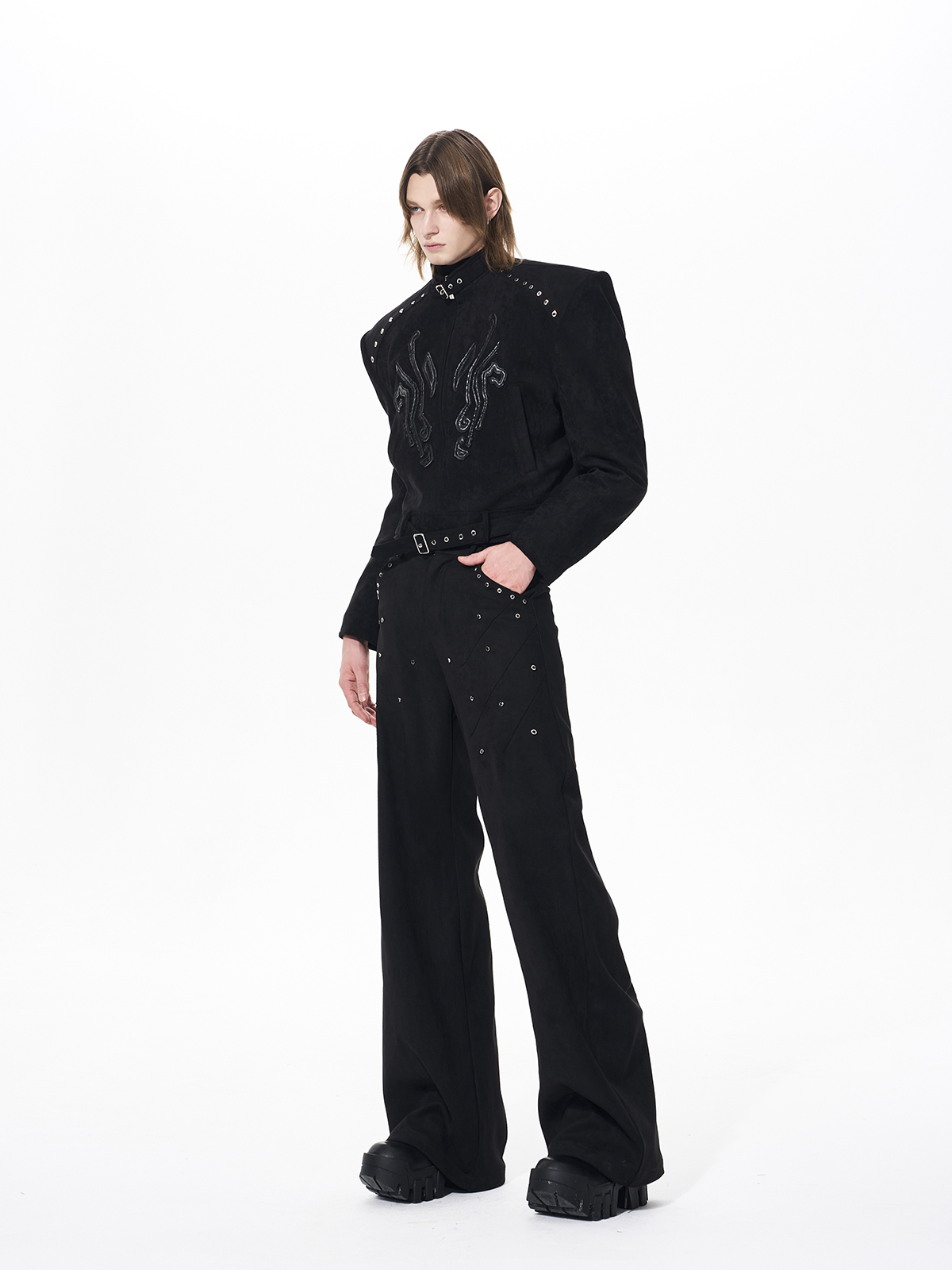 STUDDED SUEDE CROPPED SET