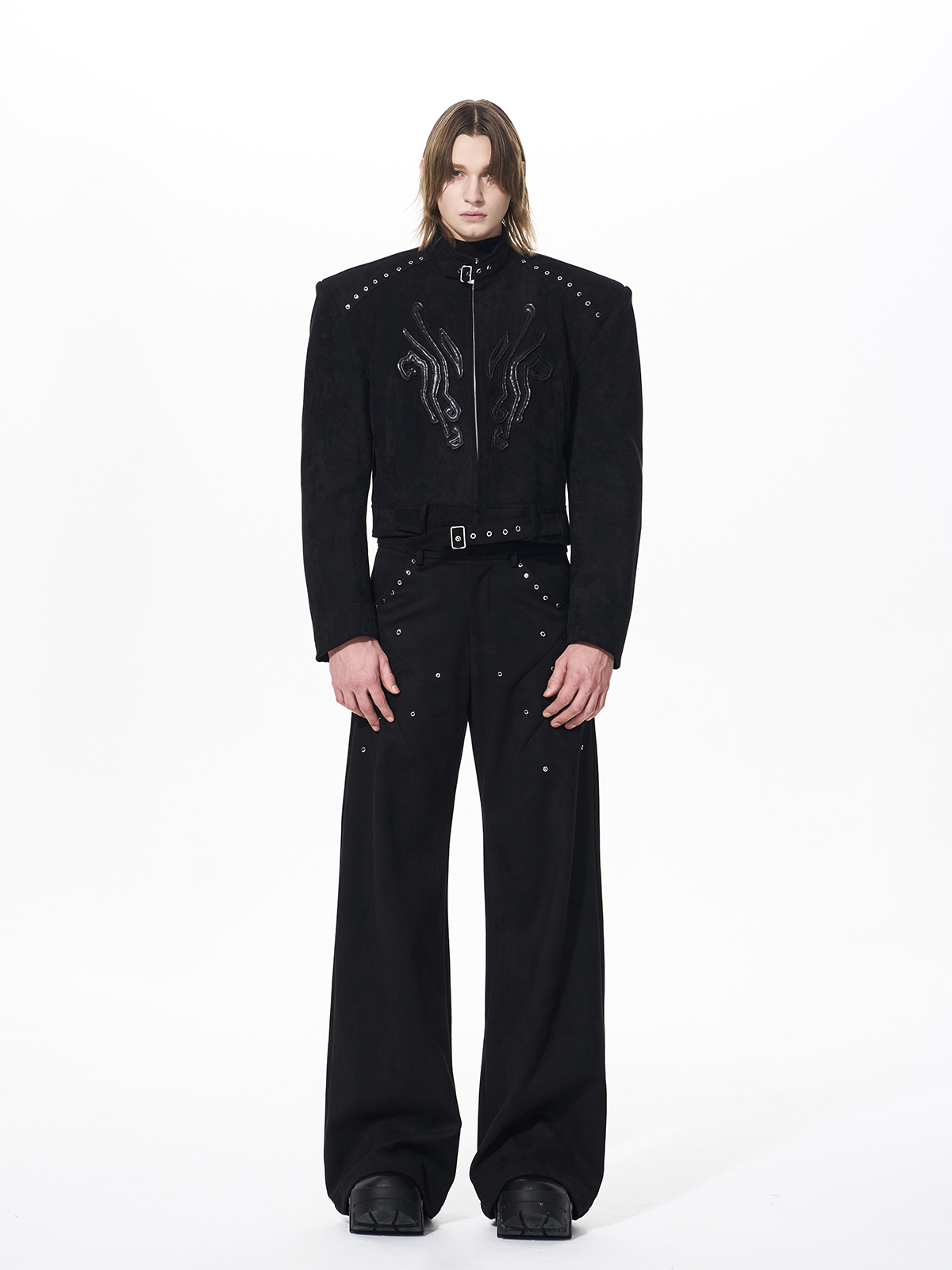 STUDDED SUEDE CROPPED SET