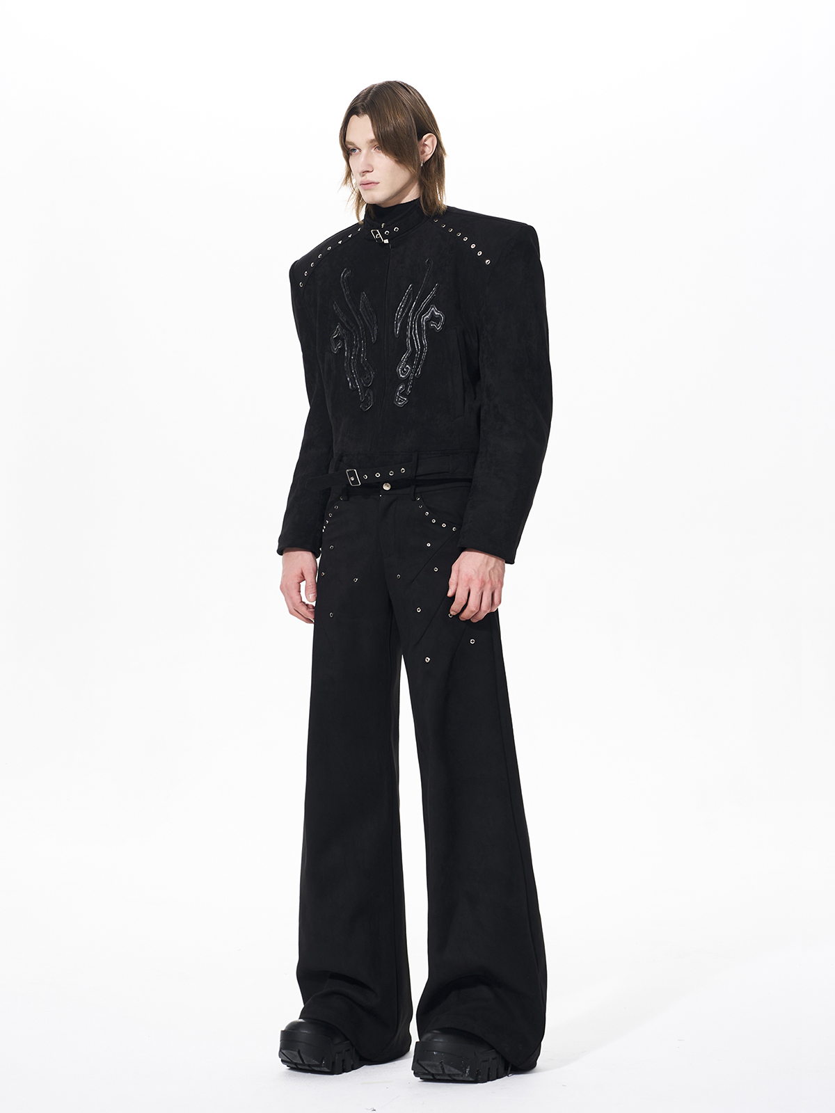 STUDDED SUEDE CROPPED SET