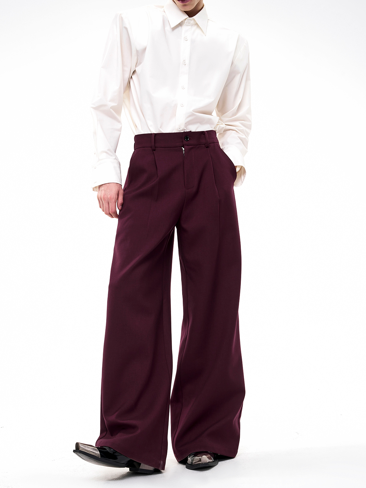 SCULPTED BROOCH-EMBELLISHED SUIT SET-BURGUNDY