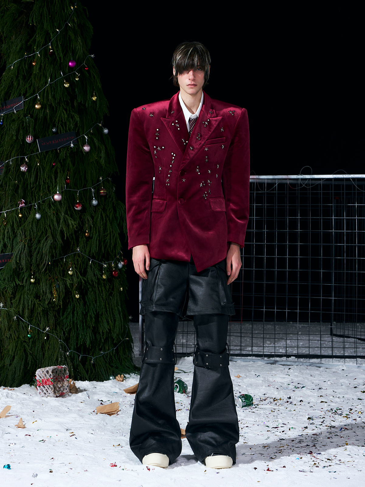 Galaxy Star-Studded Velvet Blazer-Burgundy