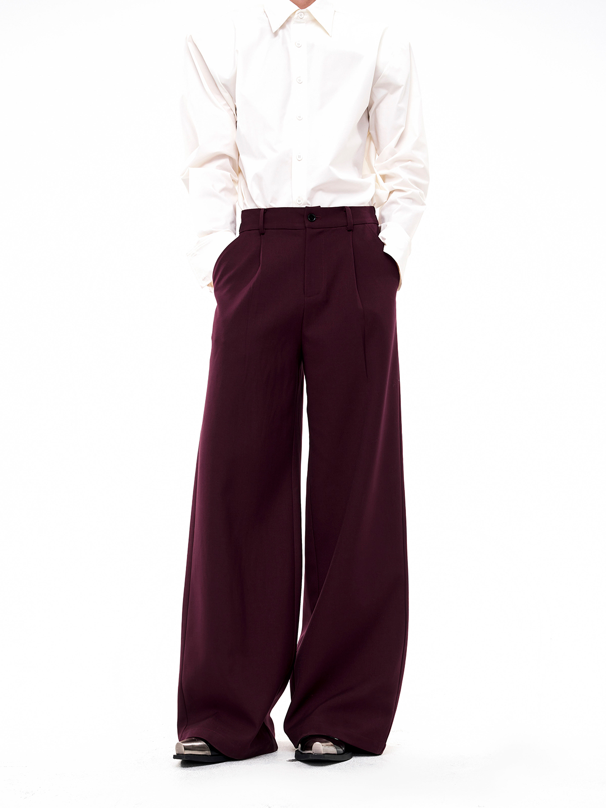 SCULPTED BROOCH-EMBELLISHED SUIT SET-BURGUNDY