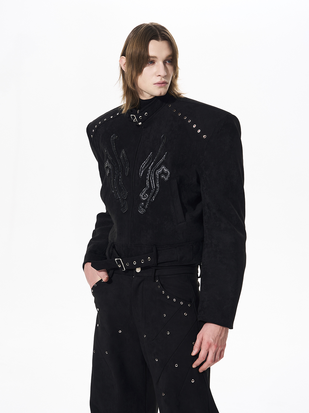 STUDDED SUEDE CROPPED SET