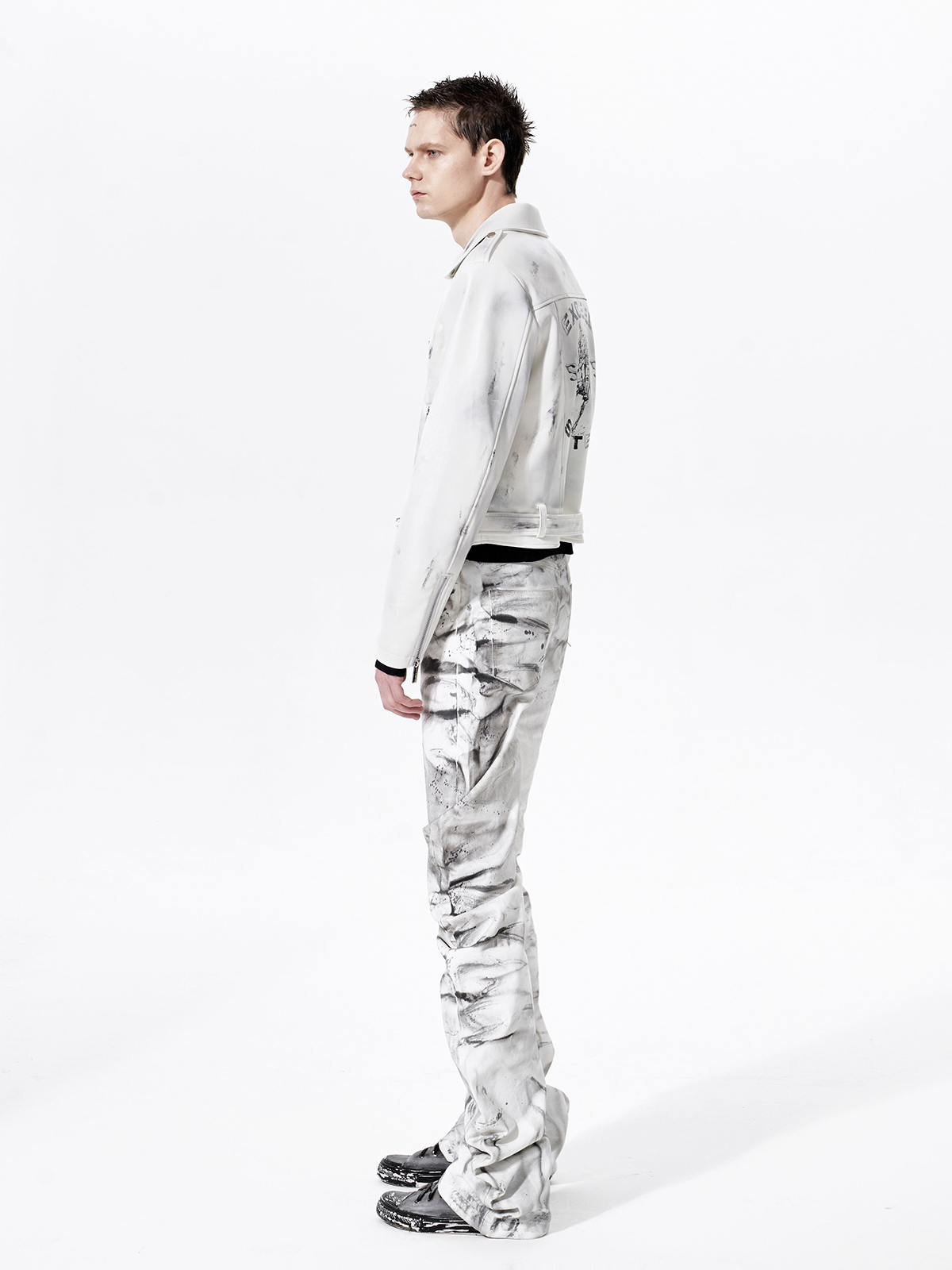 DISTRESSED WAR HORSE BIKER JACKET-WHITE